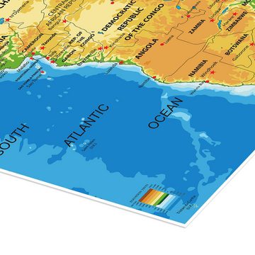 Posterlounge Poster Editors Choice, Afrika - Topografische Karte (Englisch) I, Klassenzimmer Illustration