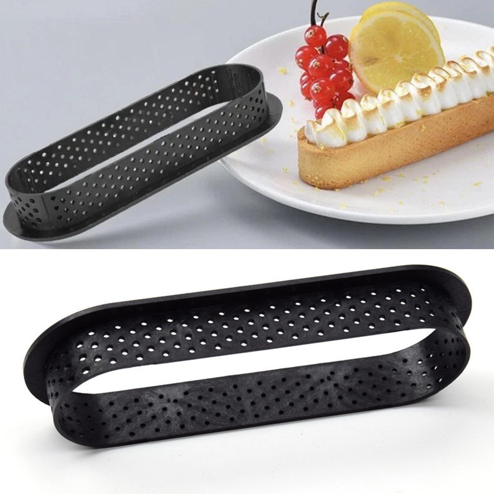 HAUSS SPOLE Brotbackform 8er Muffinform-set Süßspeisenform Rechteckig für Kuchen Dessertform, (perforierte Tarte‑ & Kuchenringe oval 8-tlg), Profi Backzubehör für Tartes Quiche Mini‑Kuchen Pies Cheesecake