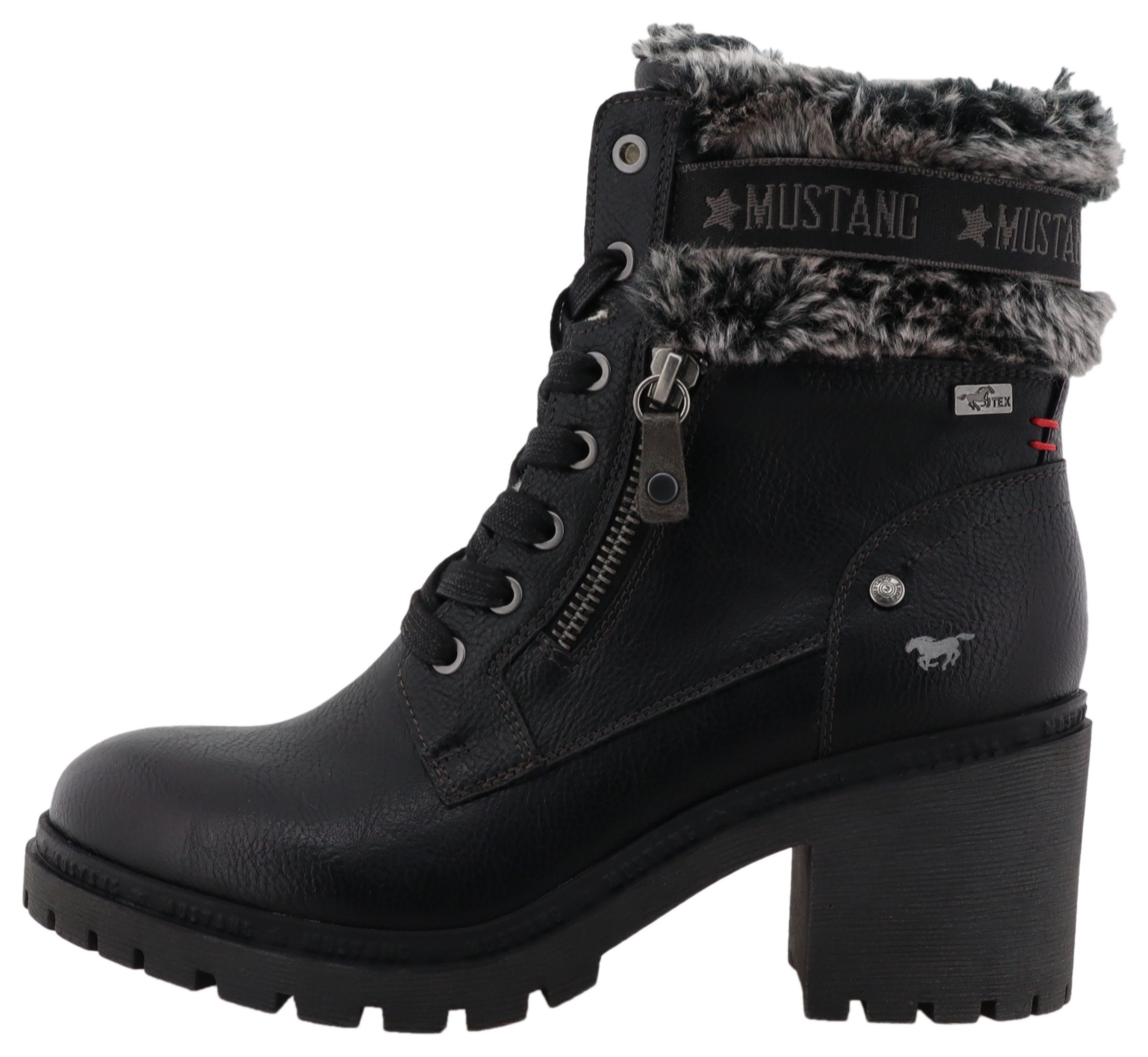 Mustang Shoes Leila Winterstiefelette Winterstiefel mit Kunstfellkragen und Blockabsatz – Bild 5 von 5