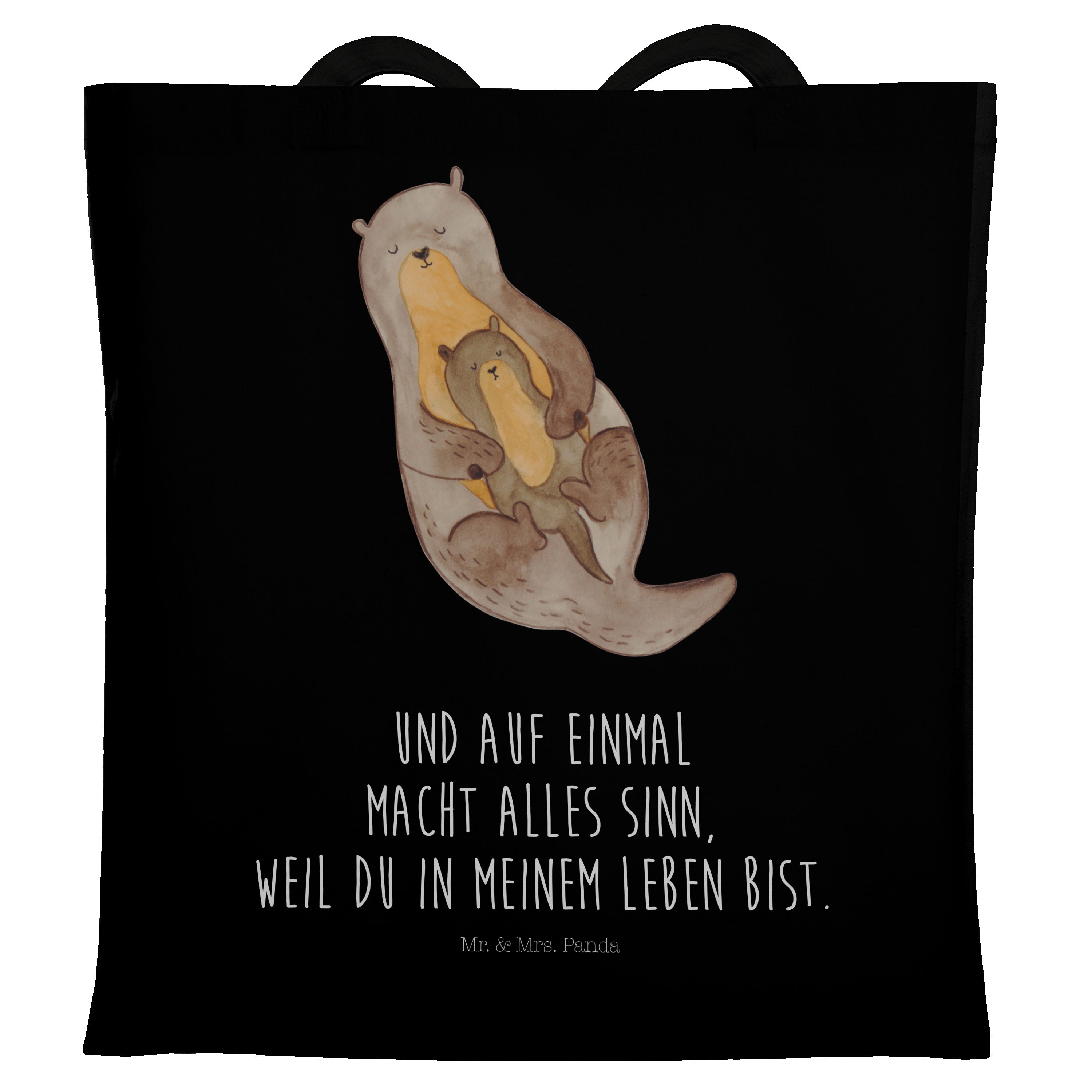 Jutebeutel, Mrs. & Tragetasche (1-tlg) - mit Geschenk, Kind Fischotter, Schwarz - Otter Panda Tochter, Mr.