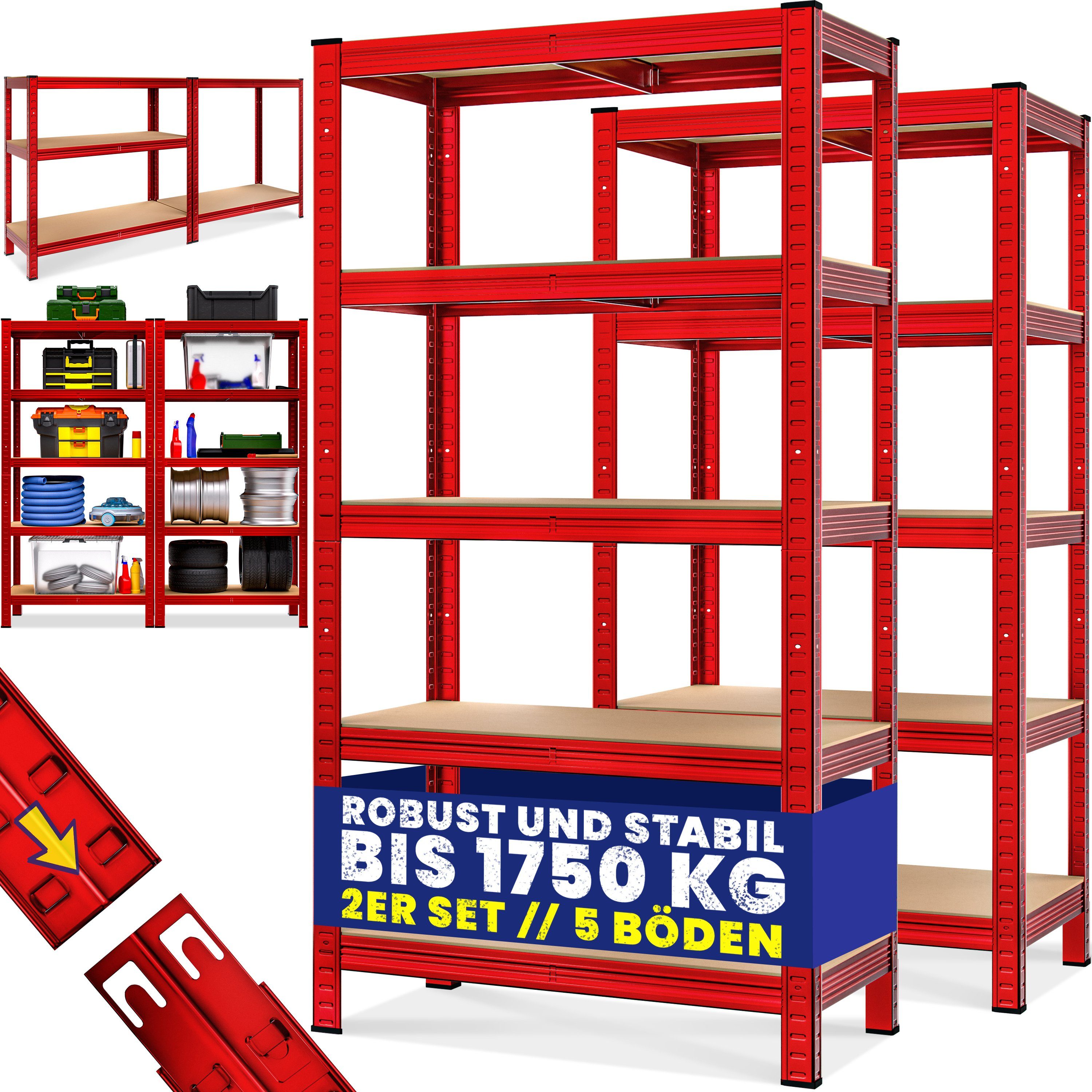 monzana Schwerlastregal, 2x 180x90x40cm 875kg rot günstig online kaufen