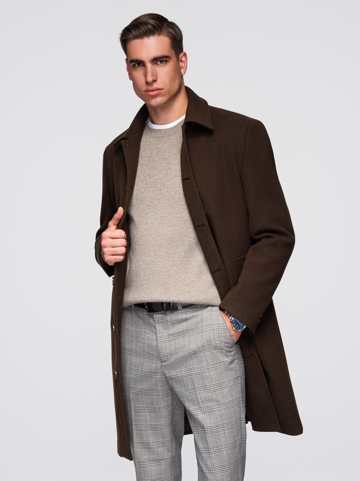 OMBRE Wintermantel Langer, einreihiger Herrenmantel mit Kragen und Innenfut günstig online kaufen