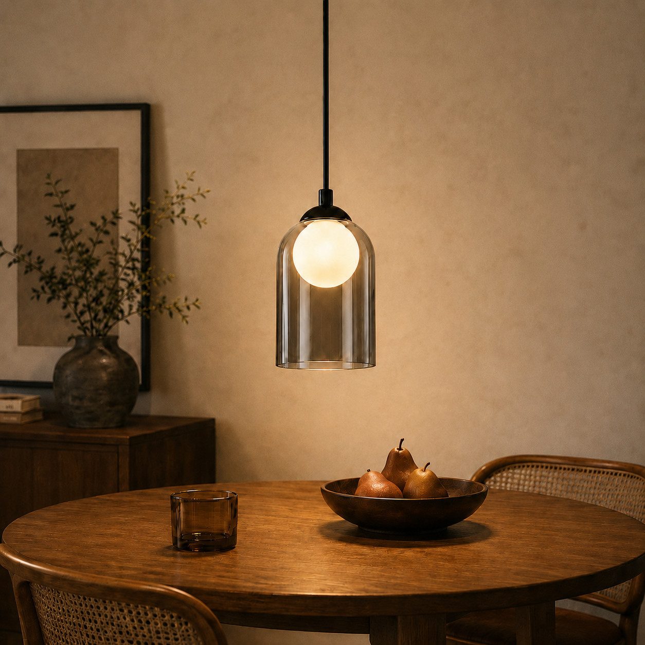 ZMH Pendelleuchte Esszimmer Schwarz 1 Flammig G9 Glas Vintage Hängeleuchte Schlafzimmer, Einfache Installation, ohne Leuchtmittel, Vintage Höhenverstellbar Pendellampe Esstisch für Wohnzimmer