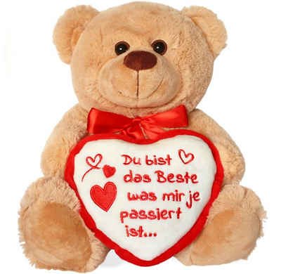 matches21 HOME & HOBBY Plüschfigur Teddybär mit Herz Ich pass auf Dich auf braun 25 cm (1-St)