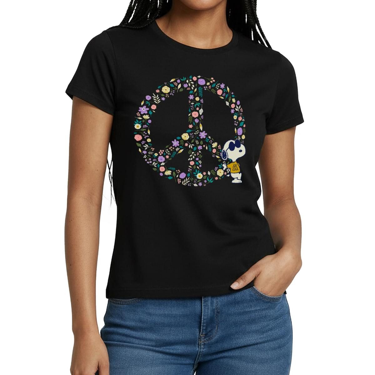Spreadshirt T-Shirt Peanuts Snoopy Peace Zeichen Frieden Frauen T-Shirt (1-tlg) Slim Fit, fällt klein aus
