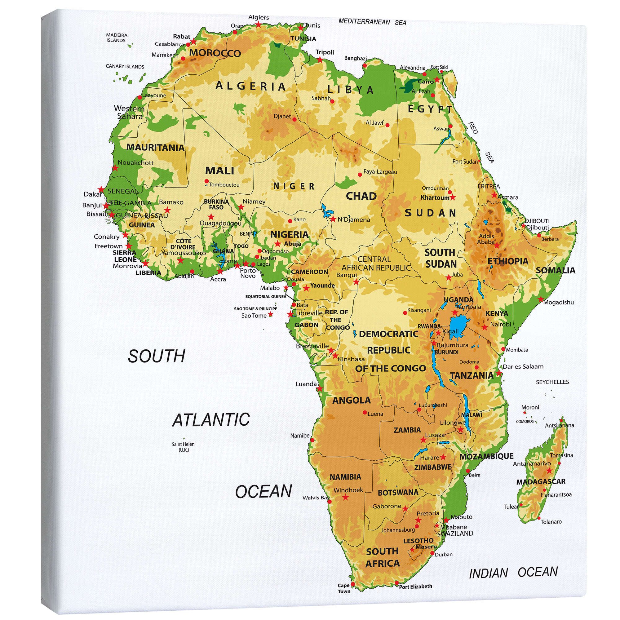 Posterlounge Wandbild Afrika - Topografische Karte (Englisch) II, Editors Choice, erhältlich als Poster, Leinwandbild, Wandsticker oder Acrylglasbild