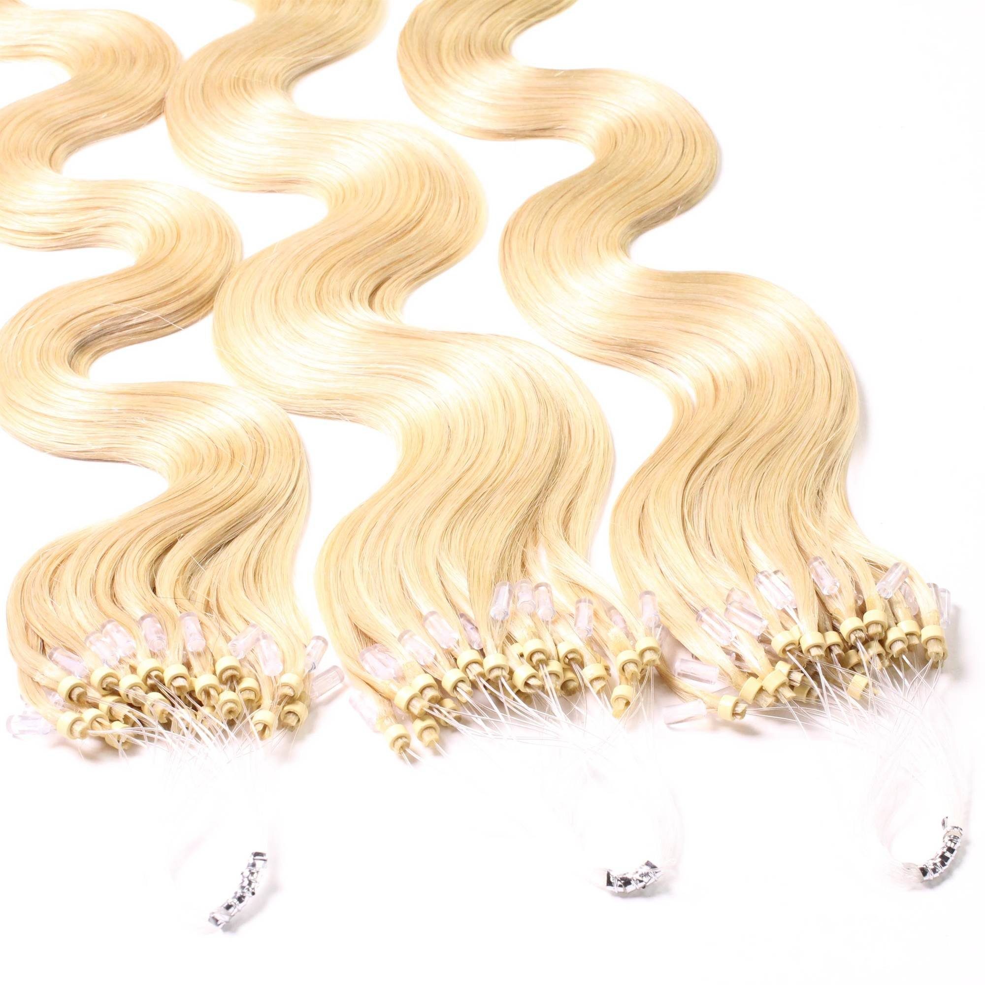 gewellt Loops hair2heart Microring 40cm - Echthaar-Extension Lichtblond 0.5g #9/0