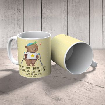 Mr. & Mrs. Panda Tasse Bär Gehhilfen - Gelb Pastell - Geschenk, Tasse Motive, Tasse, Krücken, Keramik, Brillante Bedruckung