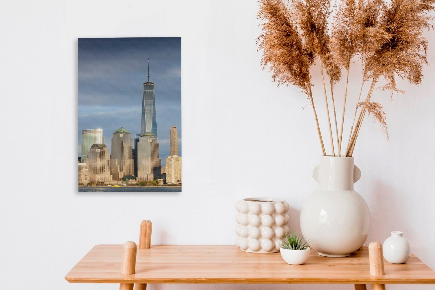 OneMillionCanvasses® Leinwandbild Die Skyline von cm One 20x30 Leinwandbild World St), einem, unter New York Trade inkl. Zackenaufhänger, mit (1 bespannt dem Gemälde, Center fertig