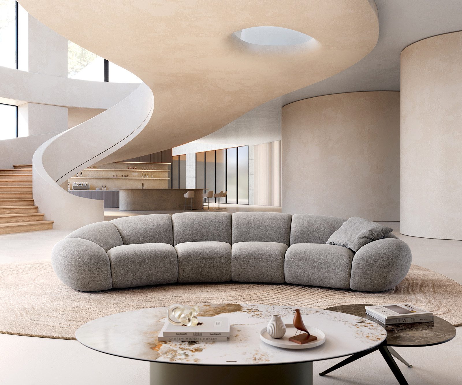 DELIFE Big-Sofa Lunna, Strukturstoff Soft Grau 360x175 cm 2 Kissen