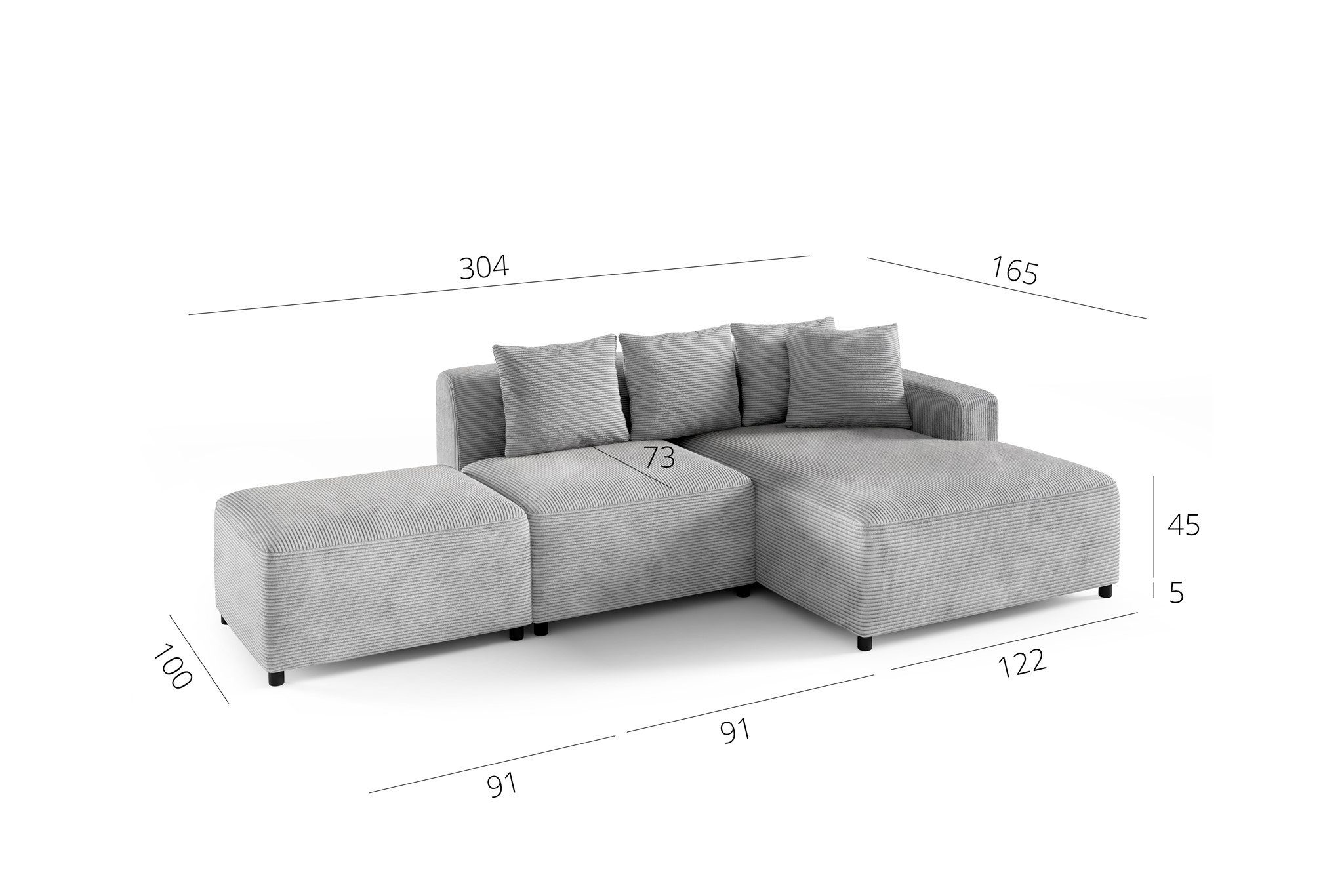 Fun Möbel Ecksofa Designersofa MEGAN XS inkl. Hocker in Stoff Salvador, mit Ottomane links oder rechts, Rundumbezug