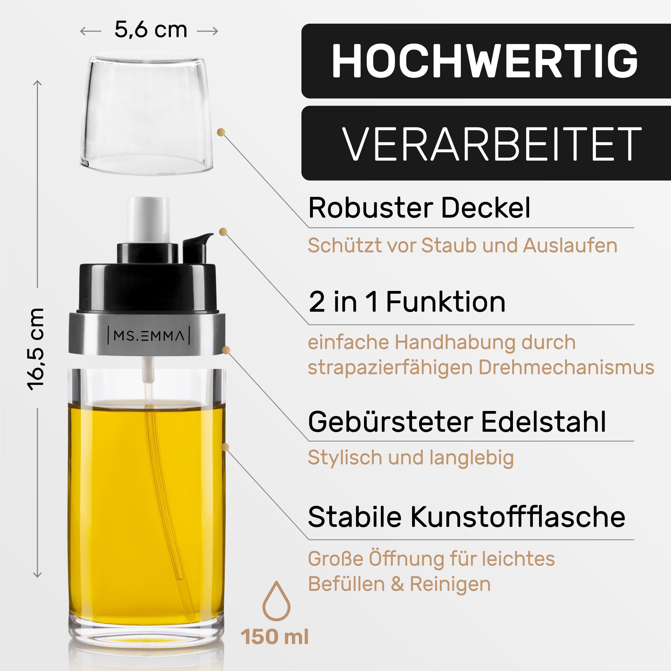 Evermore 2-in-1 Ölsprüher Aus Edelstahl – Zum Sprühen & Tropfen, 360 Ml, Perfekt Für Küche & Grill
