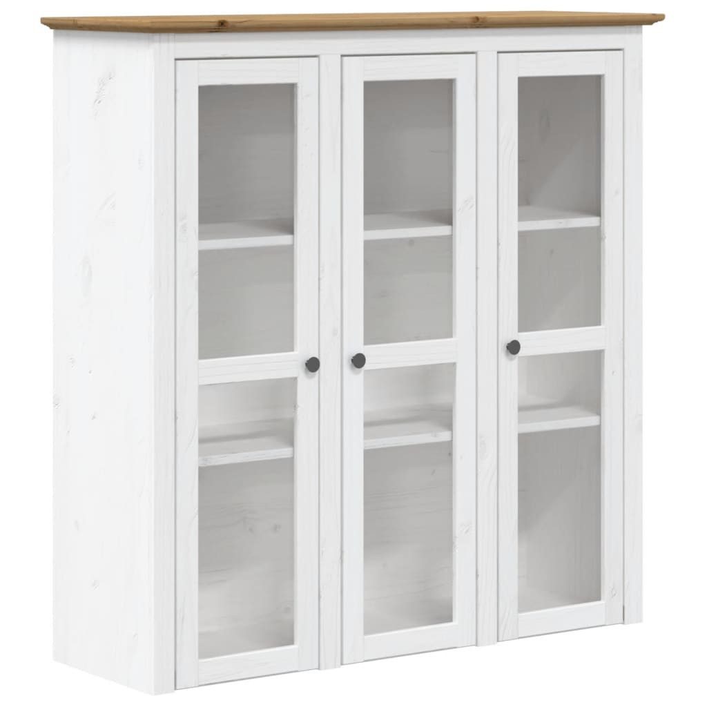 vidaXL Vitrine Vitrinenschrank mit Glastüren BODO Weiß und Braun Kiefernholz (1-St)
