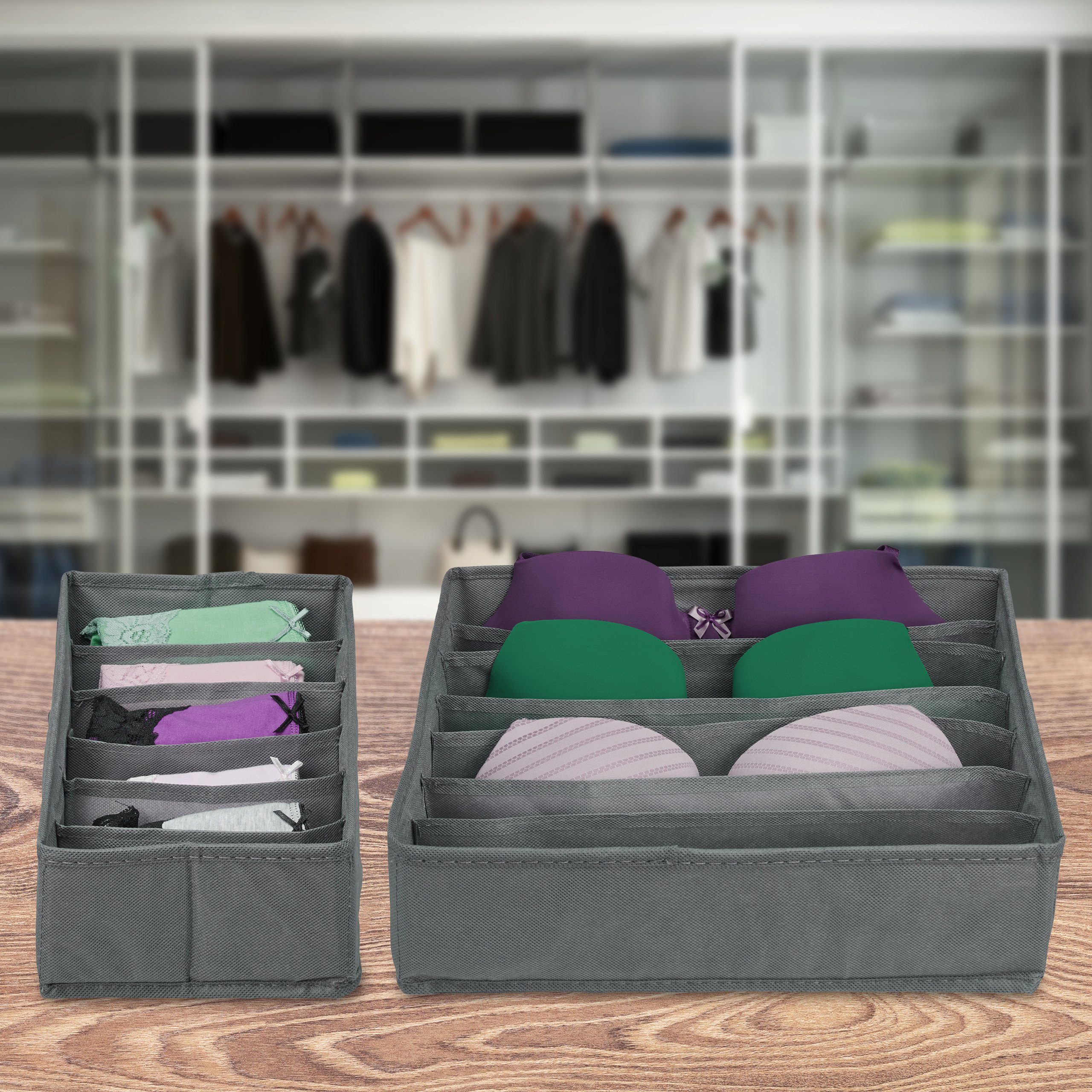 relaxdays Schubladeneinsatz 4 tlg. Unterwäsche Organizer Set, Hellgrau
