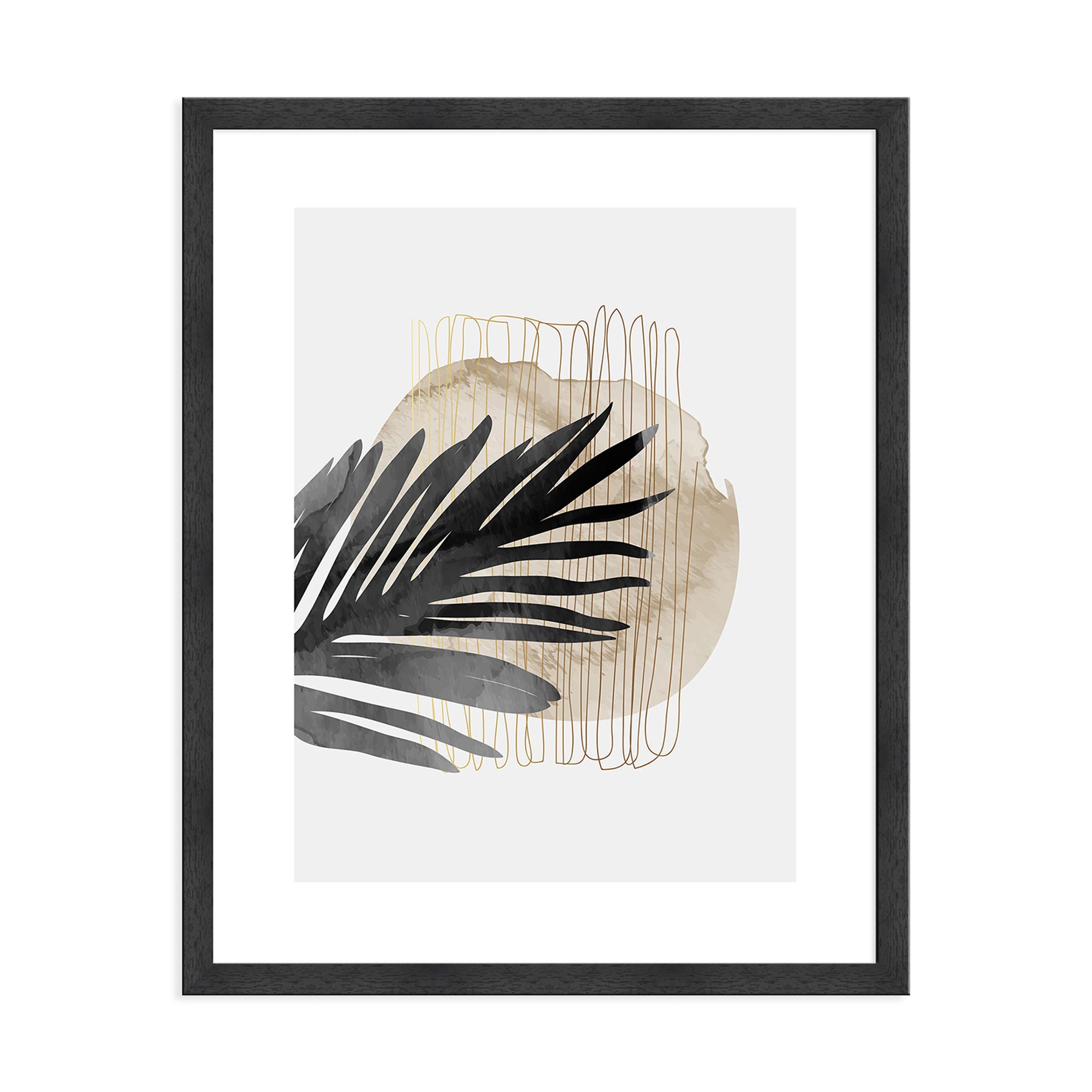 artissimo Bild mit Rahmen Bild gerahmt 51x41cm / Design-Poster mit Rahmen / Wandbild abstrakt, abstrakte Kunst: Blatt schwarz gold I