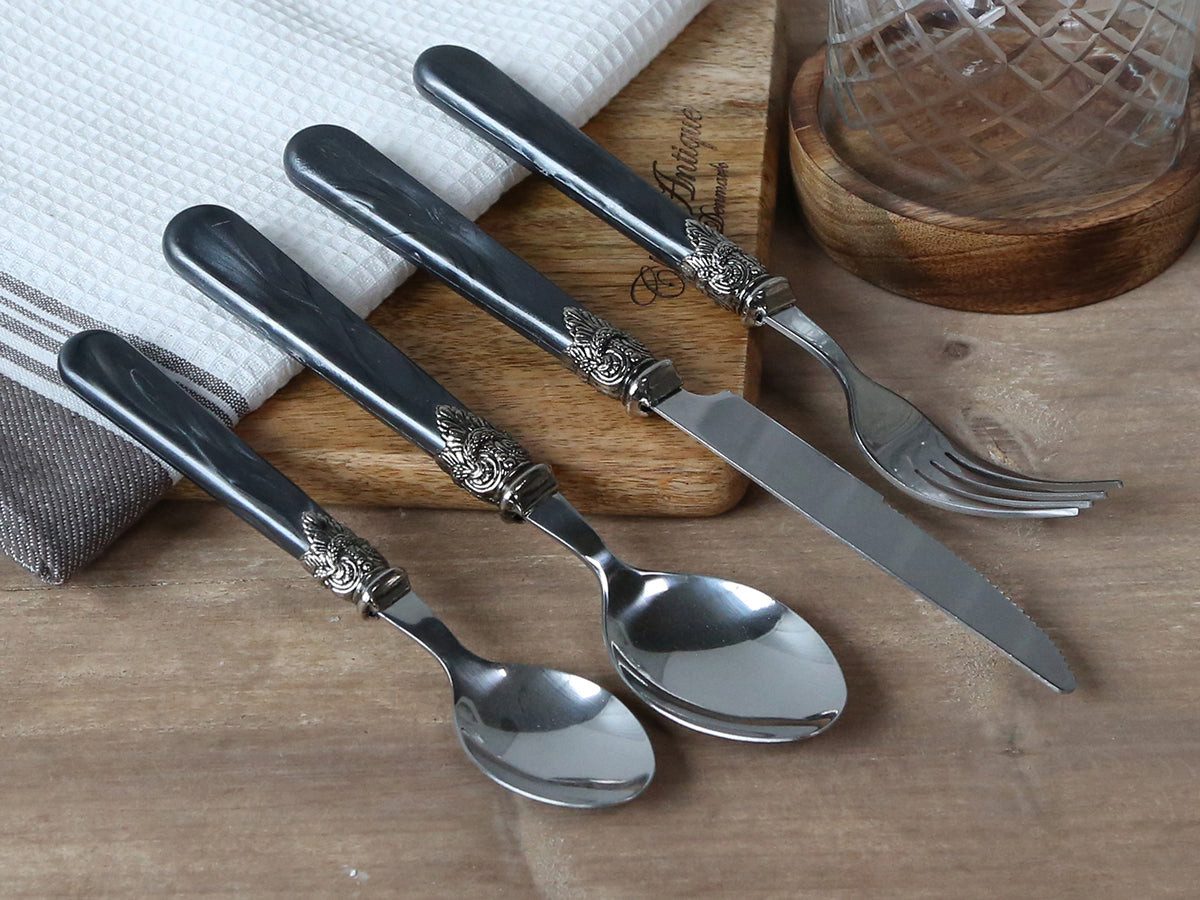 Chic Antique Besteck-Set Chic Antique Linas Besteck Antique Kohle mit Silber Deko – 4er Set, 1 Personen