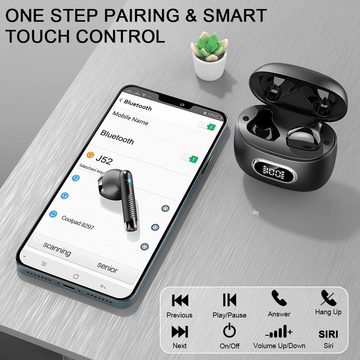 Tisoutec Kopfhörer Bluetooth In-Ear-Kopfhörer (Sprachsteuerung, True Wireless) In-Ear-Kopfhörer (Siri Voice-Assistent, LED Ladestandsanzeige, integrierte Steuerung für Anrufe und Musik, Bluetooth)