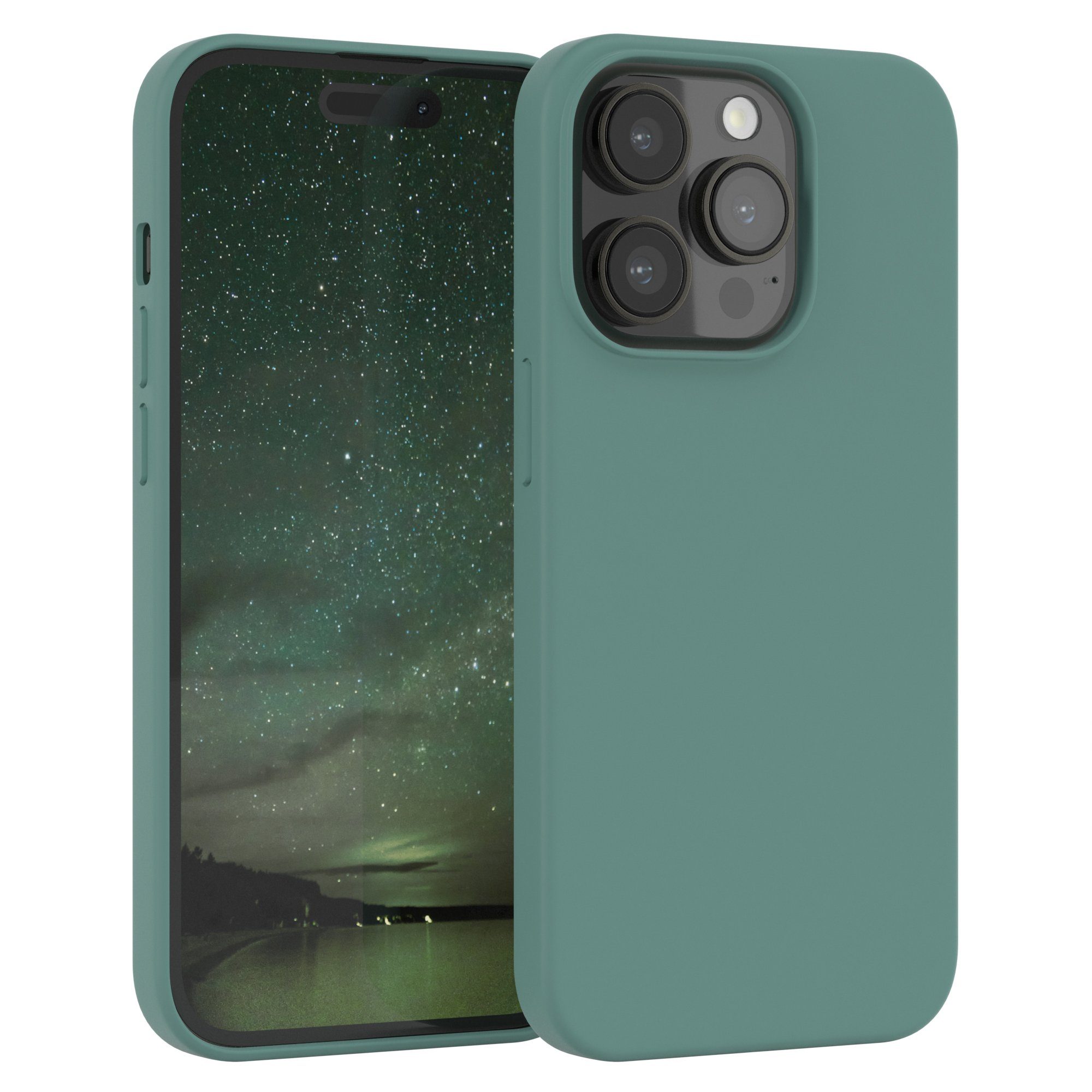 EAZY CASE Handyhülle Premium Silikon Case für Apple iPhone 14 Pro 6,1 Zoll, Schutzhülle mit Kameraschutz Back Cover Bumper Case Case Dunkelgrün