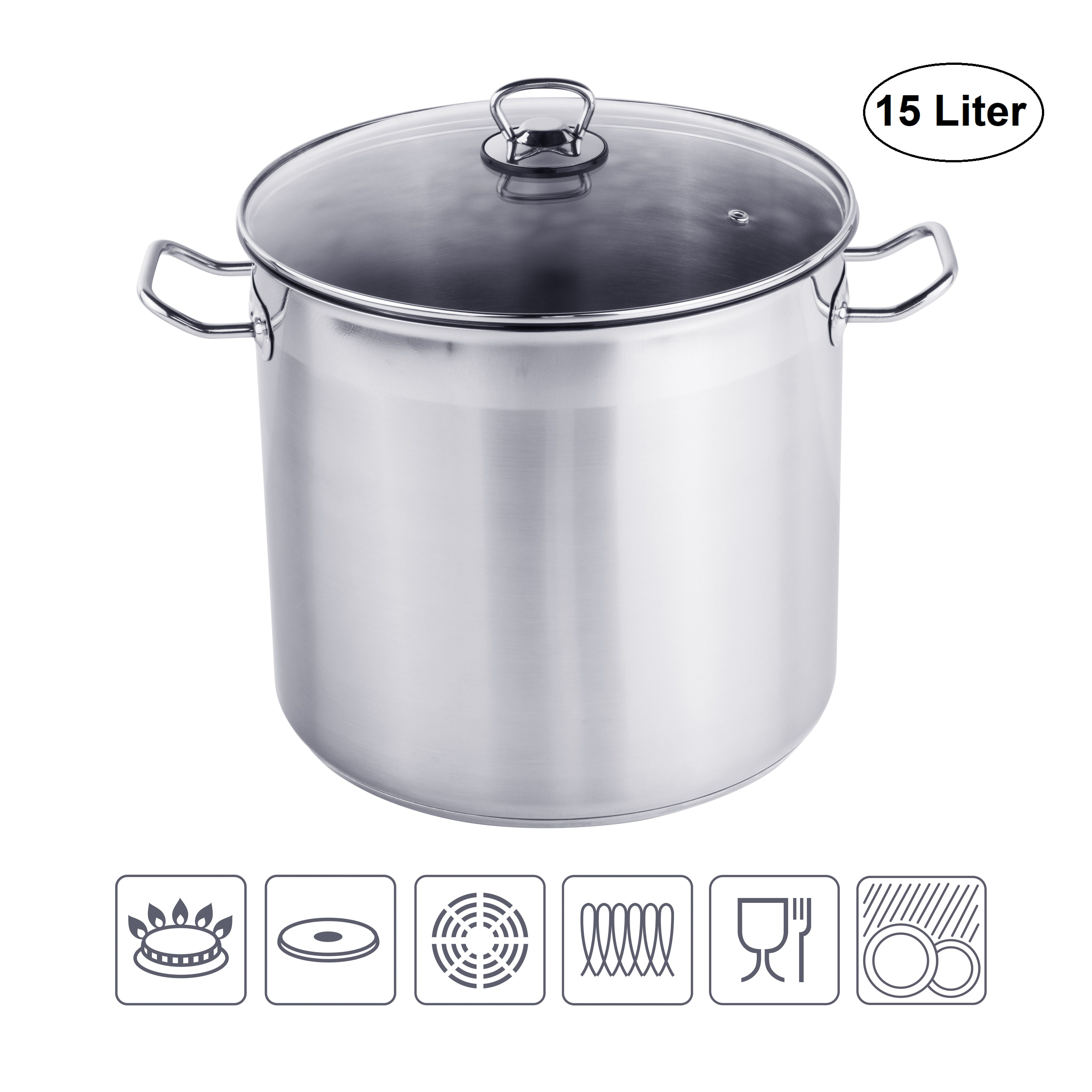 Haushalt International Kochtopf XL Profi Universalkochtopf, Edelstahl, Für alle Herdarten auch Induktion, inkl. Glasdeckel