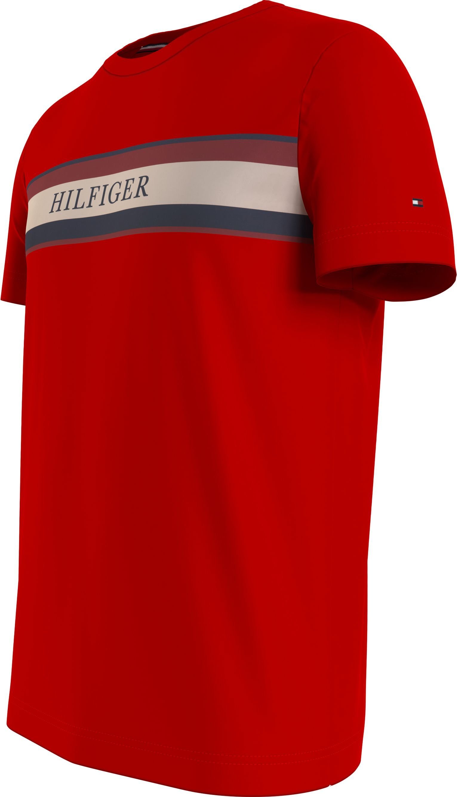 Tommy Hilfiger mit HILFIGER STRIPE CHEST auf rot Brust T-Shirt TEE der Streifenprint