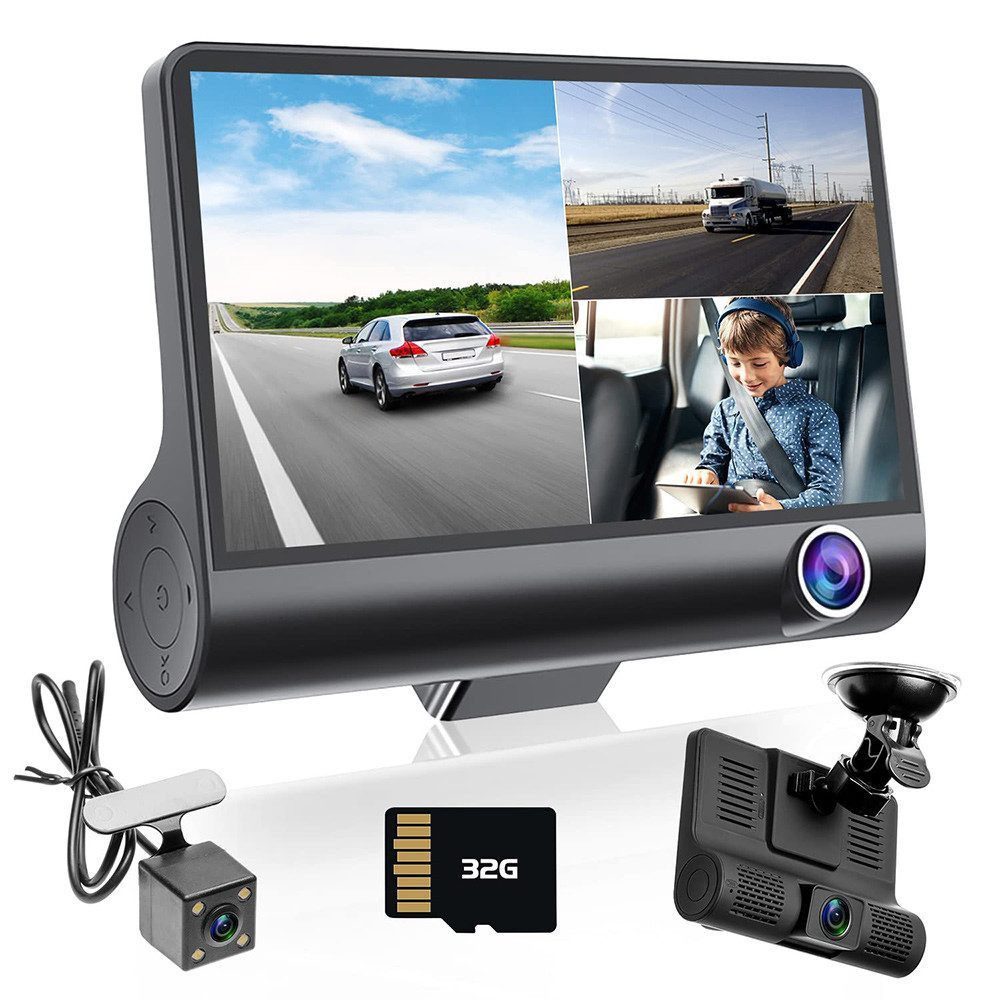 4 Zoll 3-Wege-Auto-Kamera FullHD 1080P, 170° Weitwinkel Dashcam Dashcam