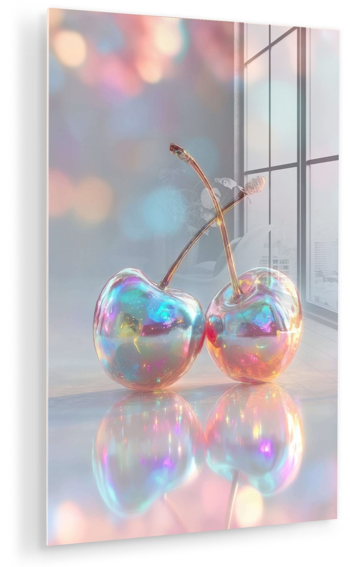 MuchoWow Acrylglasbild Kirsche - Glänzend - Regenbogenfarbe, Inkl. Aufhängung, Dekorative Bild für Küche & Wohnzimmer auf Glas, 20x30 cm
