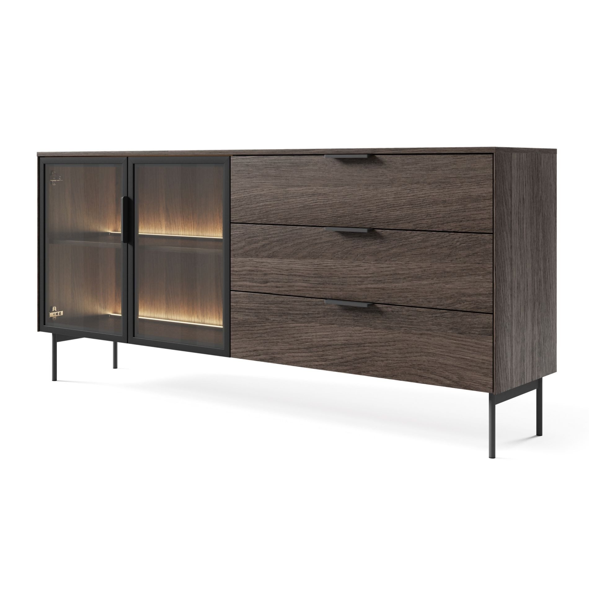 Selsey Sideboard LUMI, Sideboard in Eiche Dunin mit LED – 4-türig oder mit günstig online kaufen