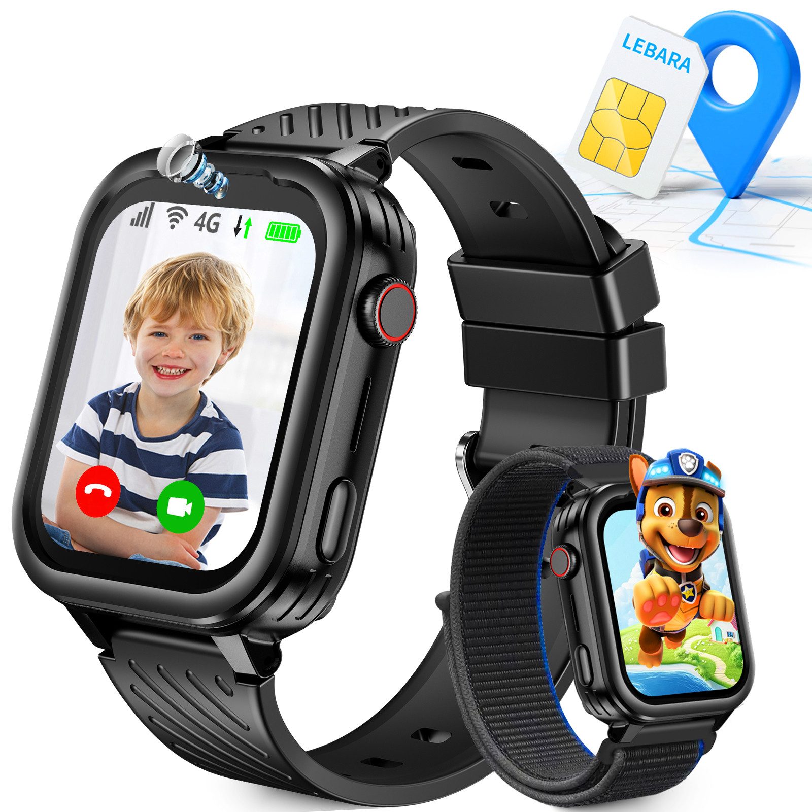 Ralio 4G Smartwatch Kinder mit GPS Ortung & SIM-Karte, Telefon Kinderuhr Smartwatch (IPS-Farb-Touchscreen cm/1.83 Zoll), GPS Tracker Kinder, SMS, SOS, WhatsAPP, WiFi, Kamera, Schulmodus. IPX7 Wasserdichte Kinderuhr, 1,83-Zoll-IPS-Farb-HD-Touchscreen Telefon Uhr, GPS Tracker Kinder, für Mädchen Jungen 3-16 Jahre, 2 Jahre Garantie