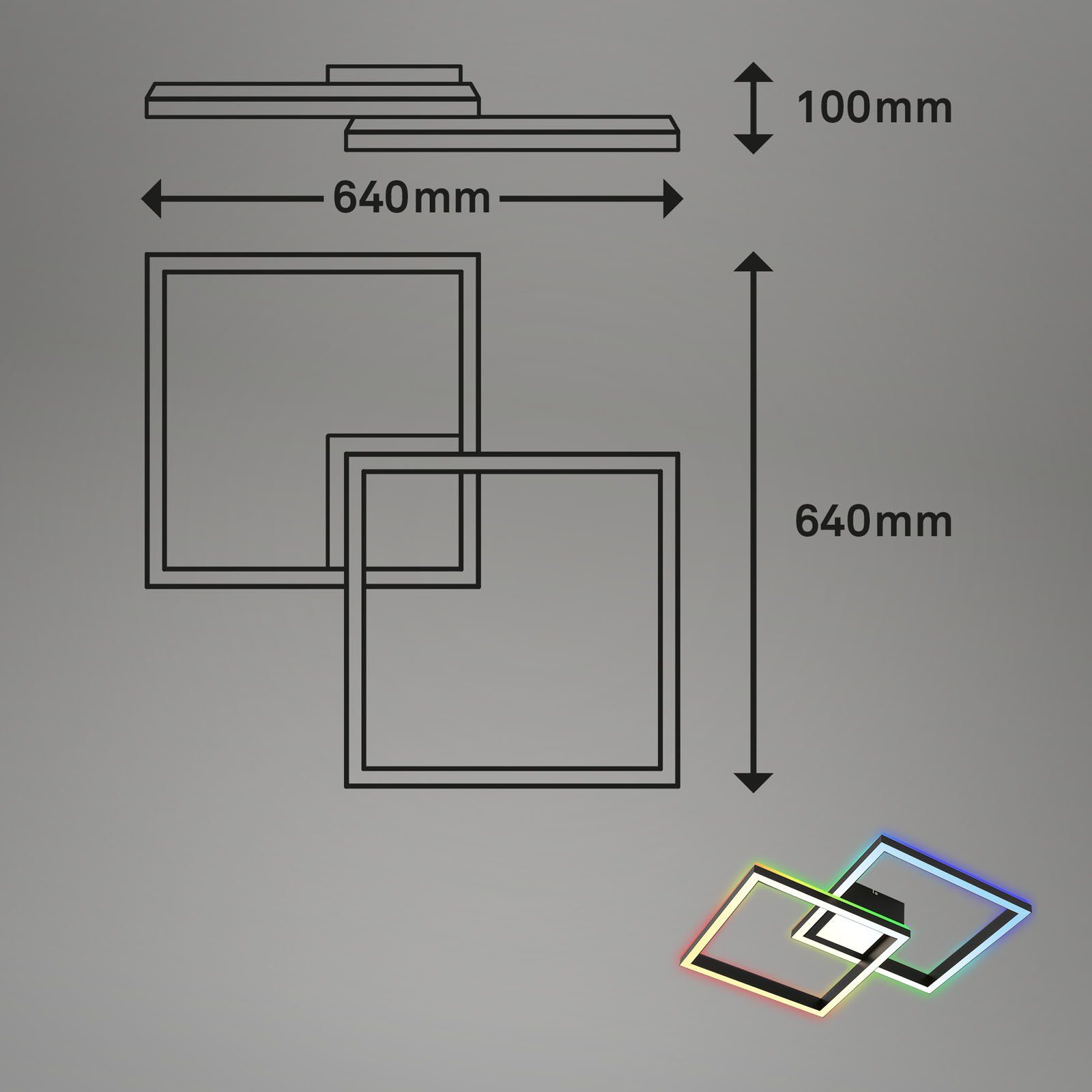 Briloner Leuchten LED Deckenleuchte 3755-015, Warmweiß, RGB Kaltweiß, Fernbedienung, CCT, verbaut, Backlighteffekt, Neutralweiß, schwarz, Tageslichtweiß, cm LED Farbwechsler, fest 59,7