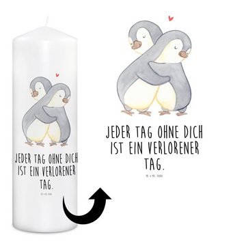 Mr. & Mrs. Panda Formkerze 29 x 8 cm XL Pinguine Kuscheln - Weiß - Geschenk, Geschenk für Frauen (1-tlg), Warmes Licht