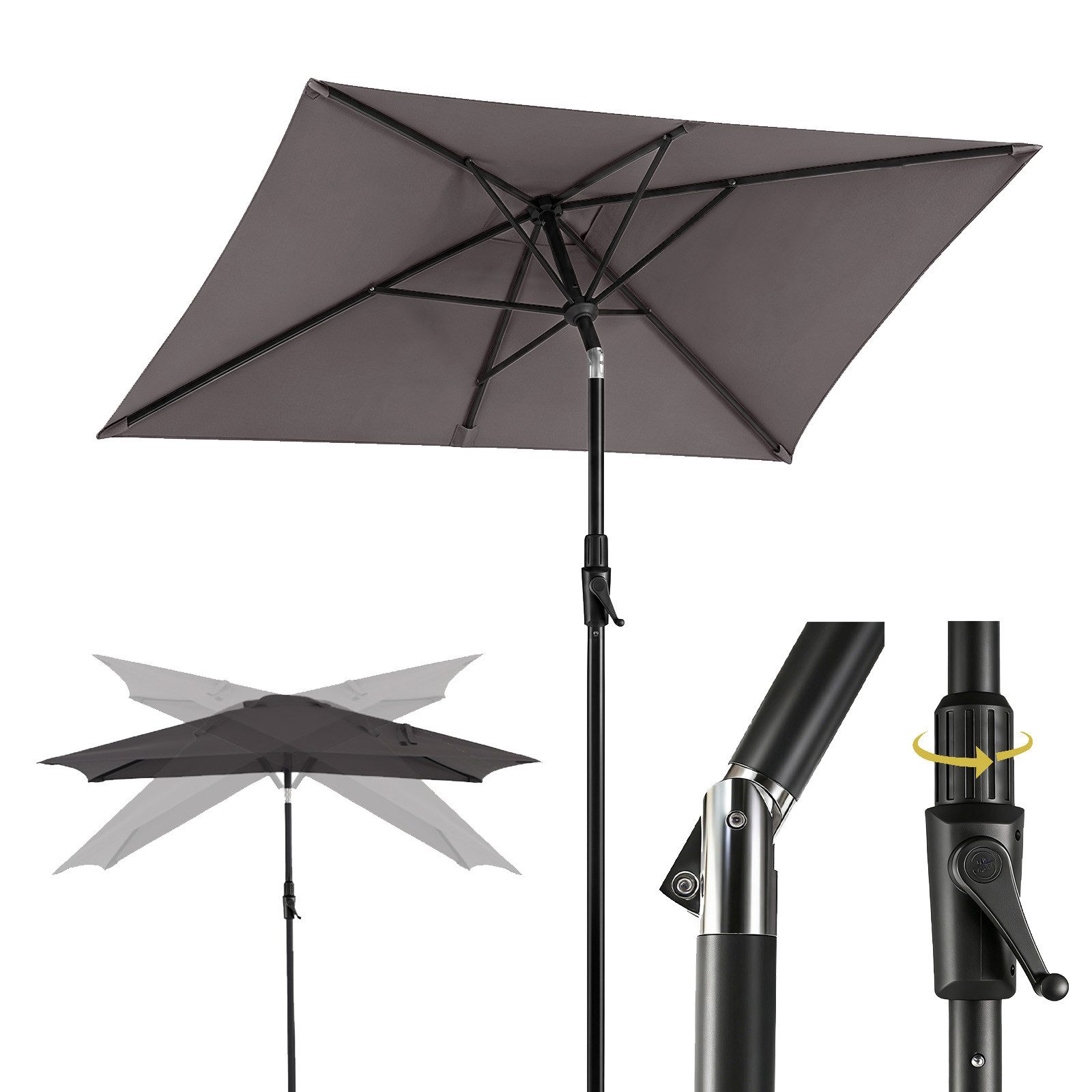 Sekey Sonnenschirm Rechteckig Marktschirm Neigbar mit Kurbel Sonnenschirm Groß, LxB: 300x200 cm, Sonnenschirm 300 x 200 cm, Gartenschirm Outdoor Wetterfest, Knickbar