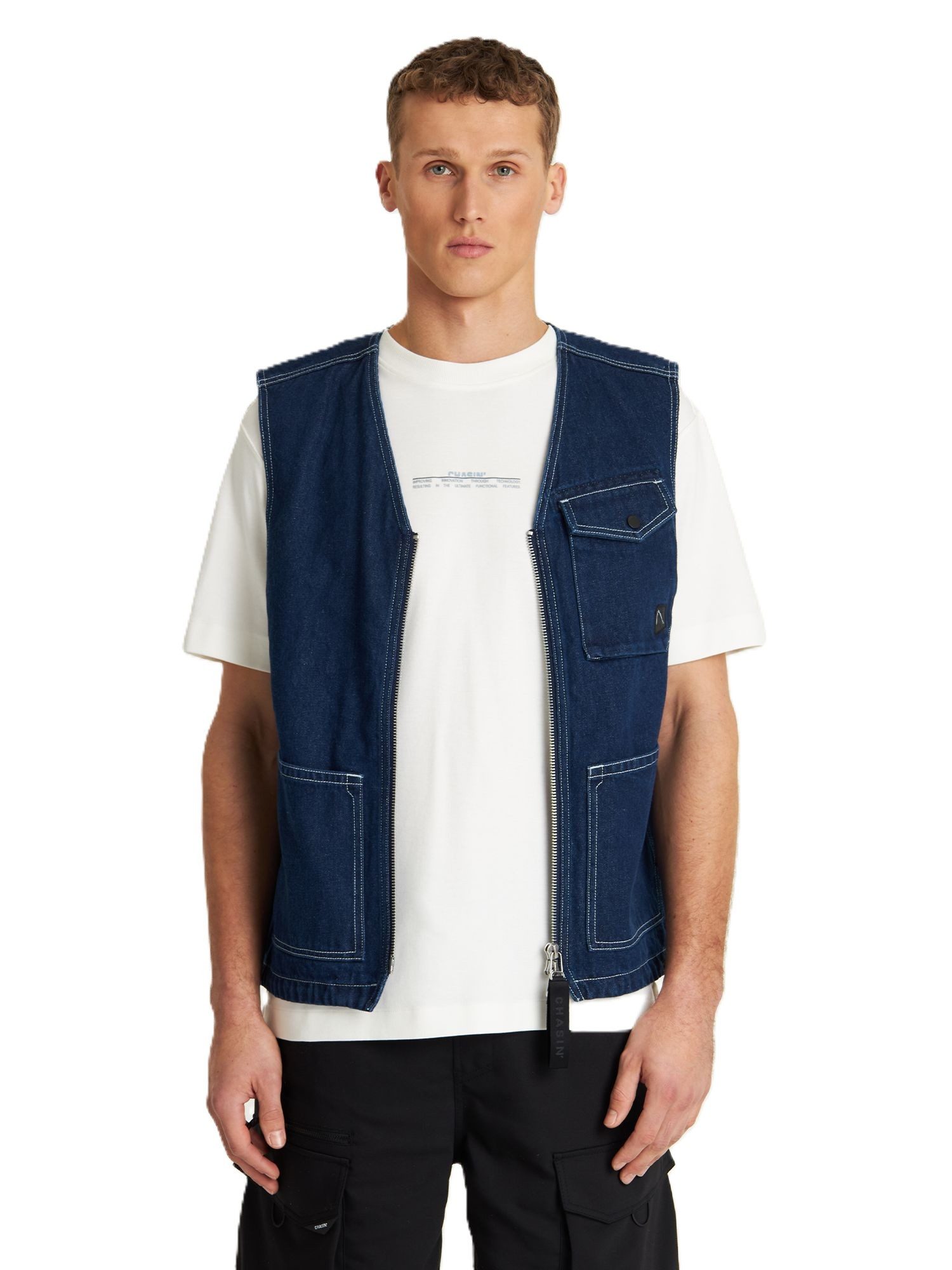 CHASIN' Jeansweste BAY VEST - lässige Raw Denim Jeansweste