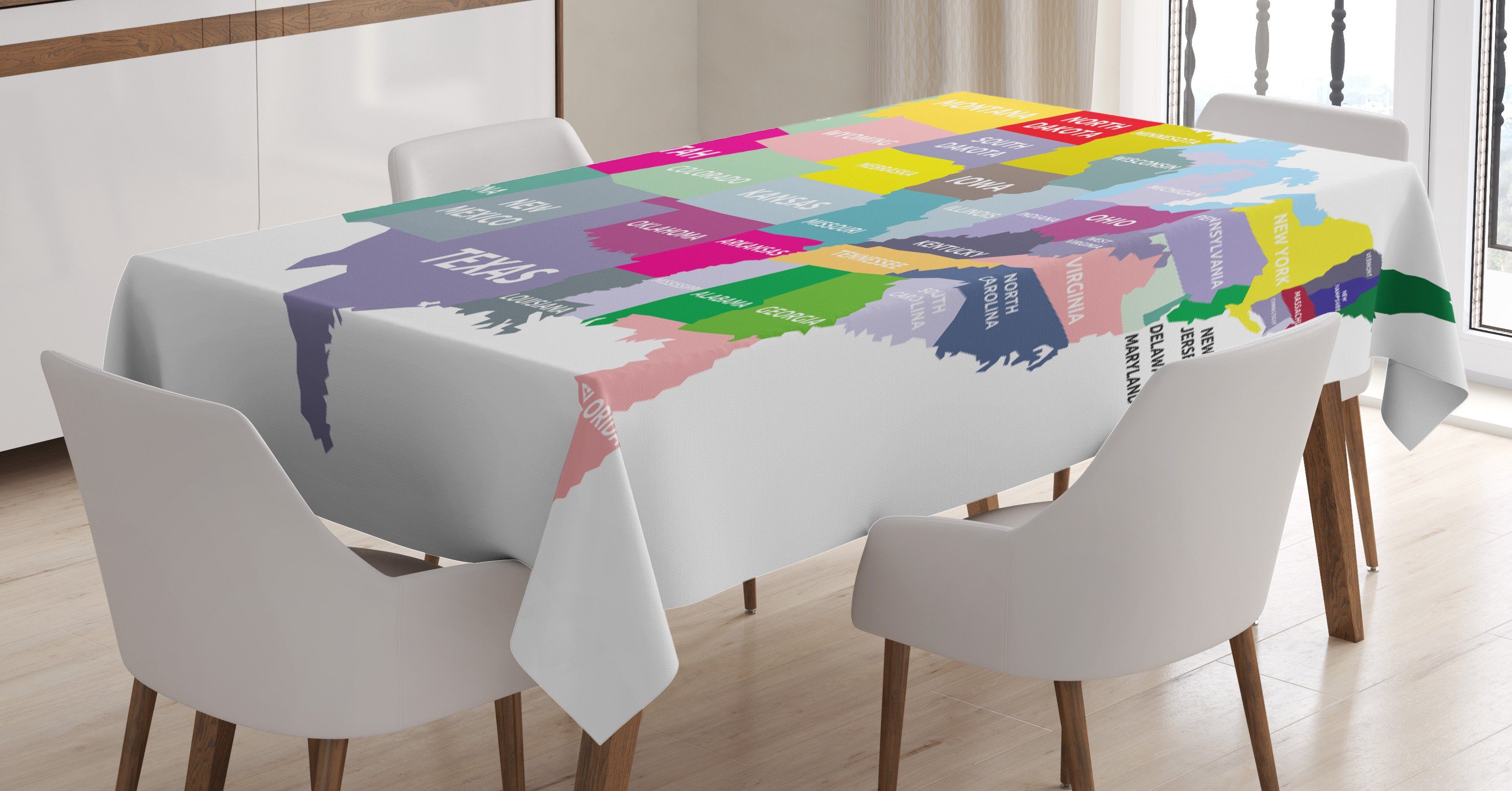 Abakuhaus Tischdecke Farbfest Waschbar Für den Außen Bereich geeignet Klare Farben, Karte USA Karte Bunte Staaten