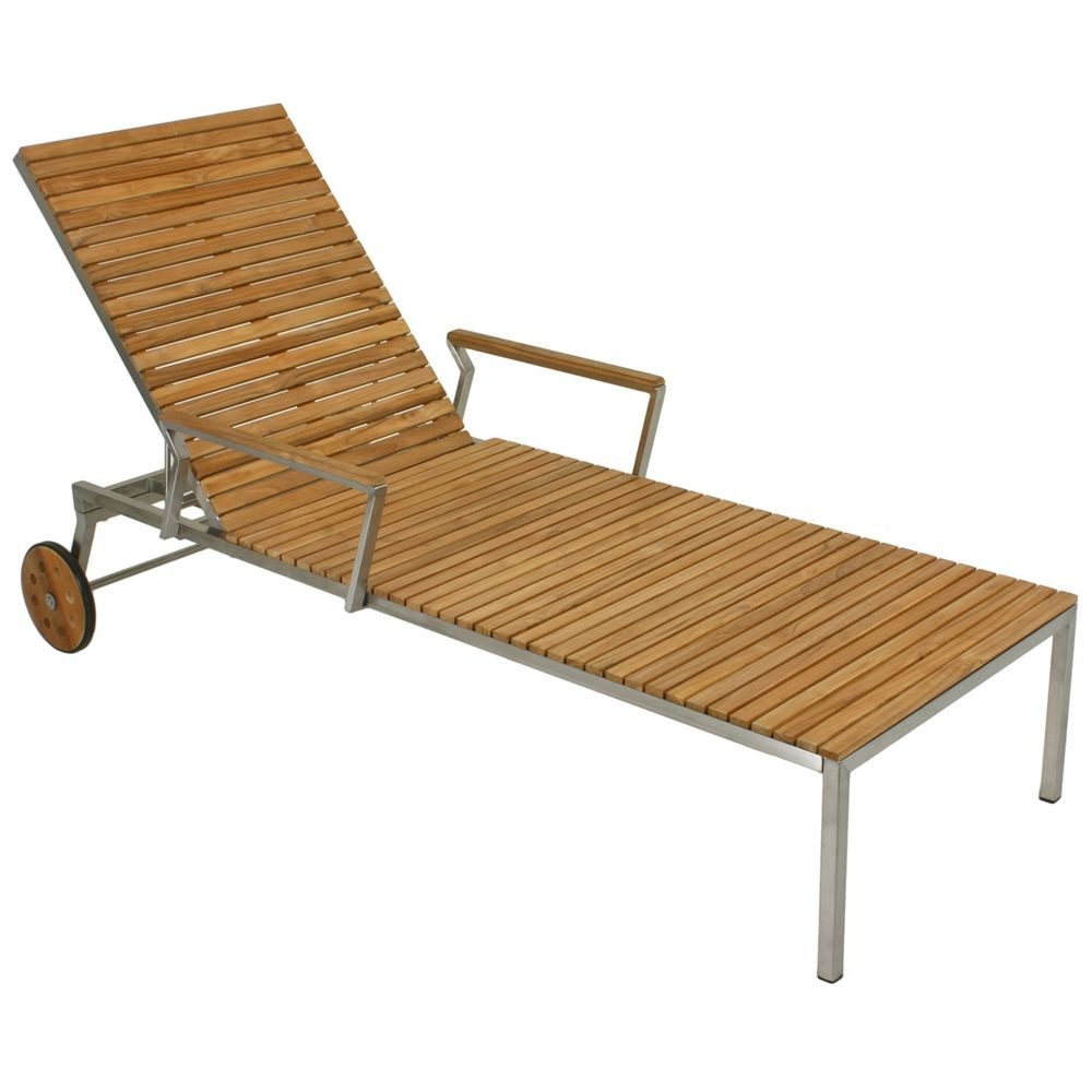 Lomadox Gartenliege HGA-120, Liege Garten Outdoor Relaxliege Sonnenliege Teak Edelstahl 197/92/70cm