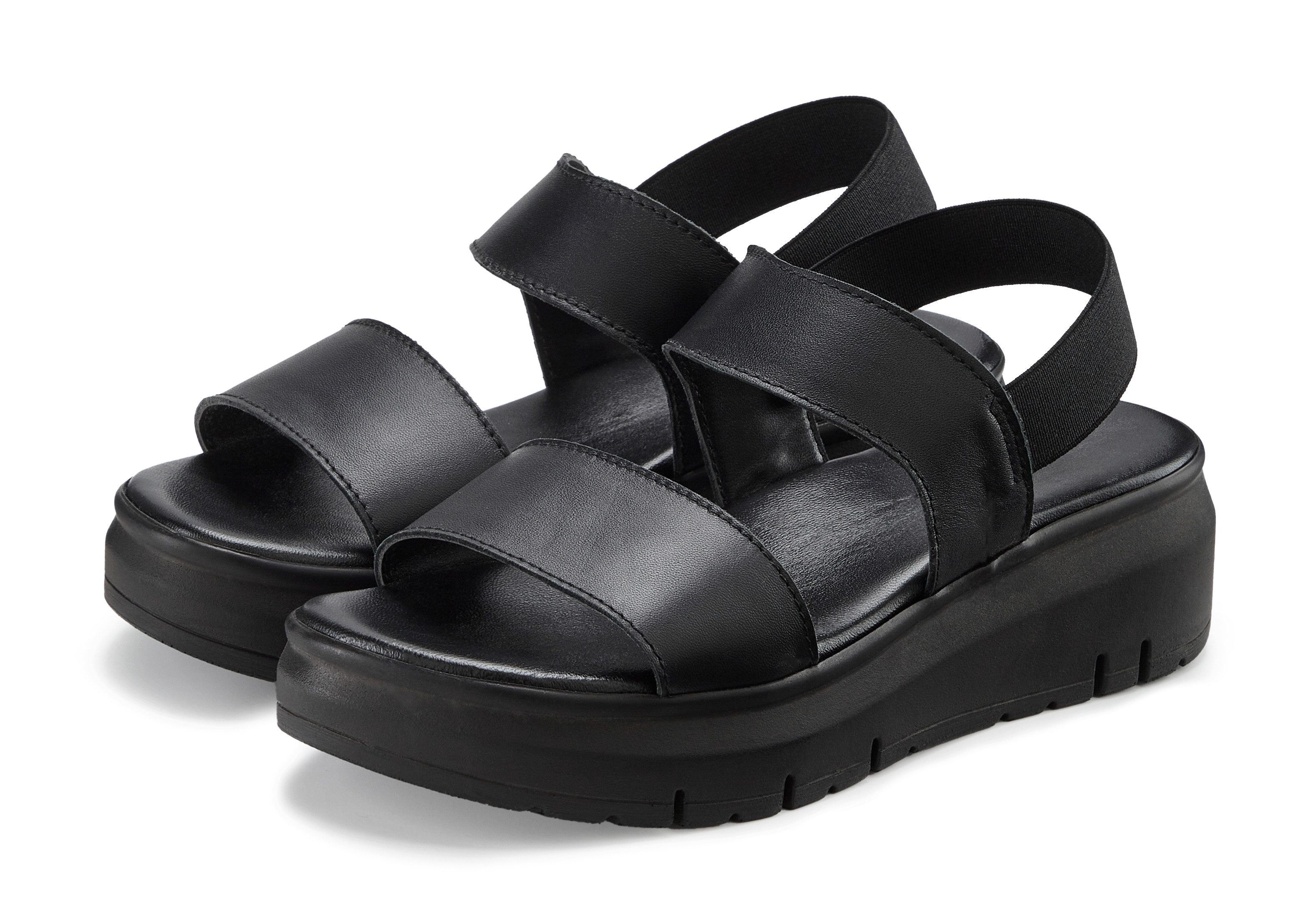 French Connection Sommerschuhe, Sandalette, Ledersandalette, offener Schuh, Ledersandale Sandale NEU aus hochwertigem Leder mit leichtem Keilabsatz und Plateausohle