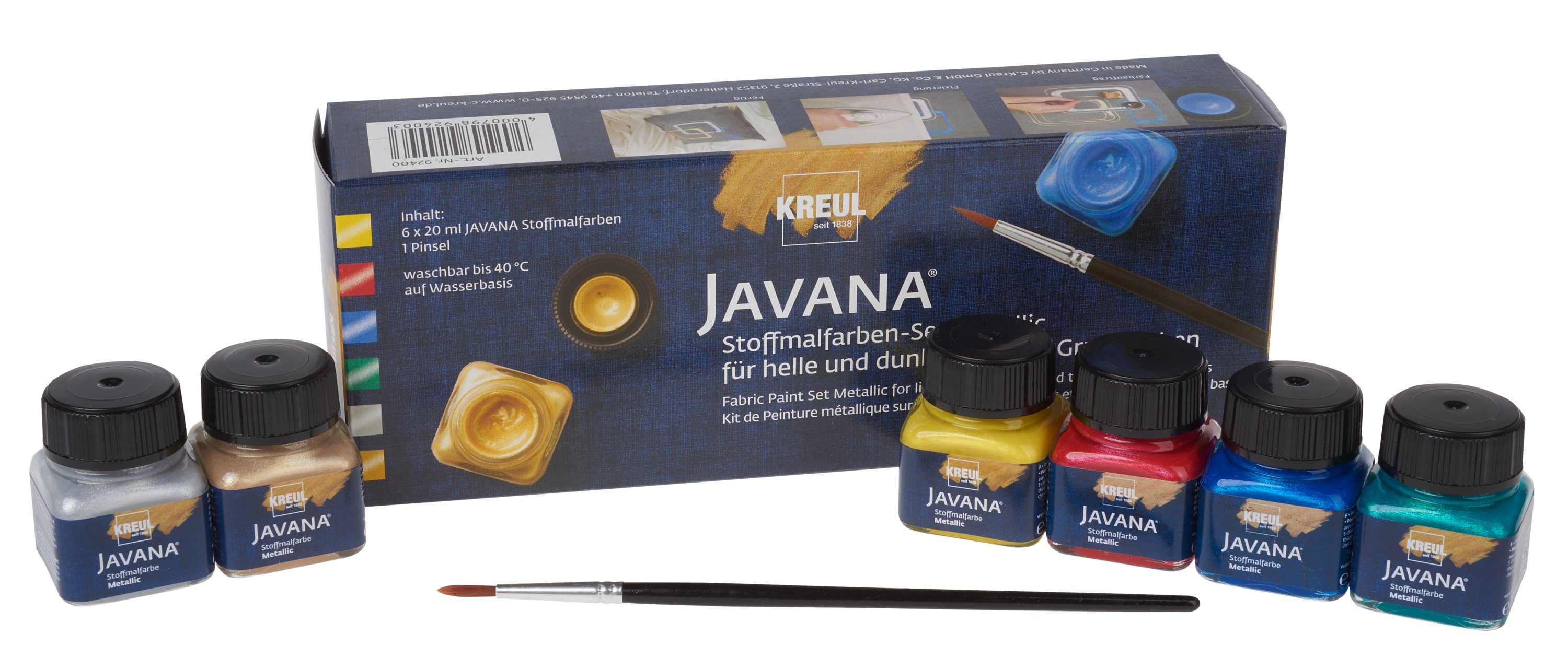 Kreul Stoffmalfarbe Textilmal-Set Javana Metallic helle/dunkle Stoffe, Grundfarben