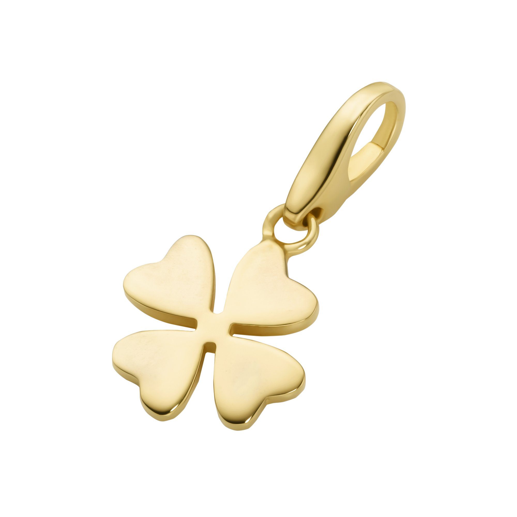 Charm-Einhänger Kleeblatt, vergoldet, Silber 925