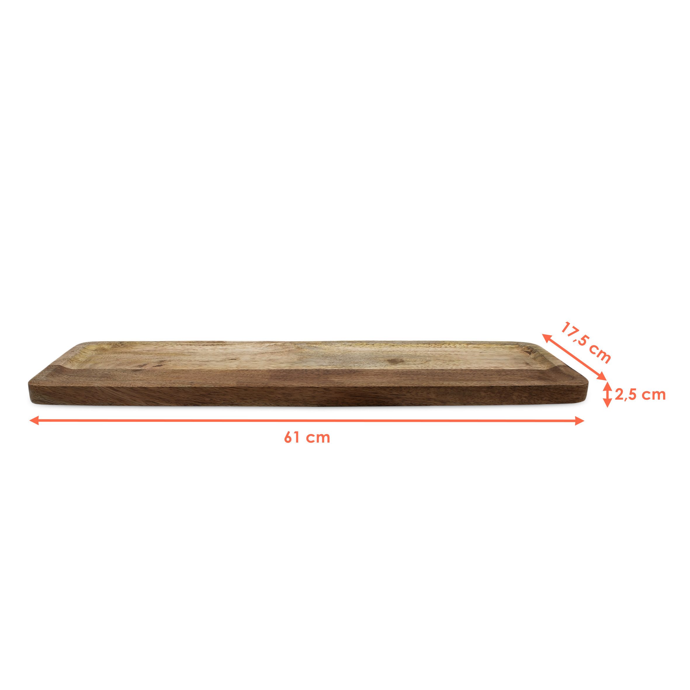 Spetebo Tablett XXL Mango Servierplatte lebensmittelecht - 61 x 17 cm, Mangoholz, (Anzahl, 1-tlg., Stück), mit Anti-Rutsch-Pads