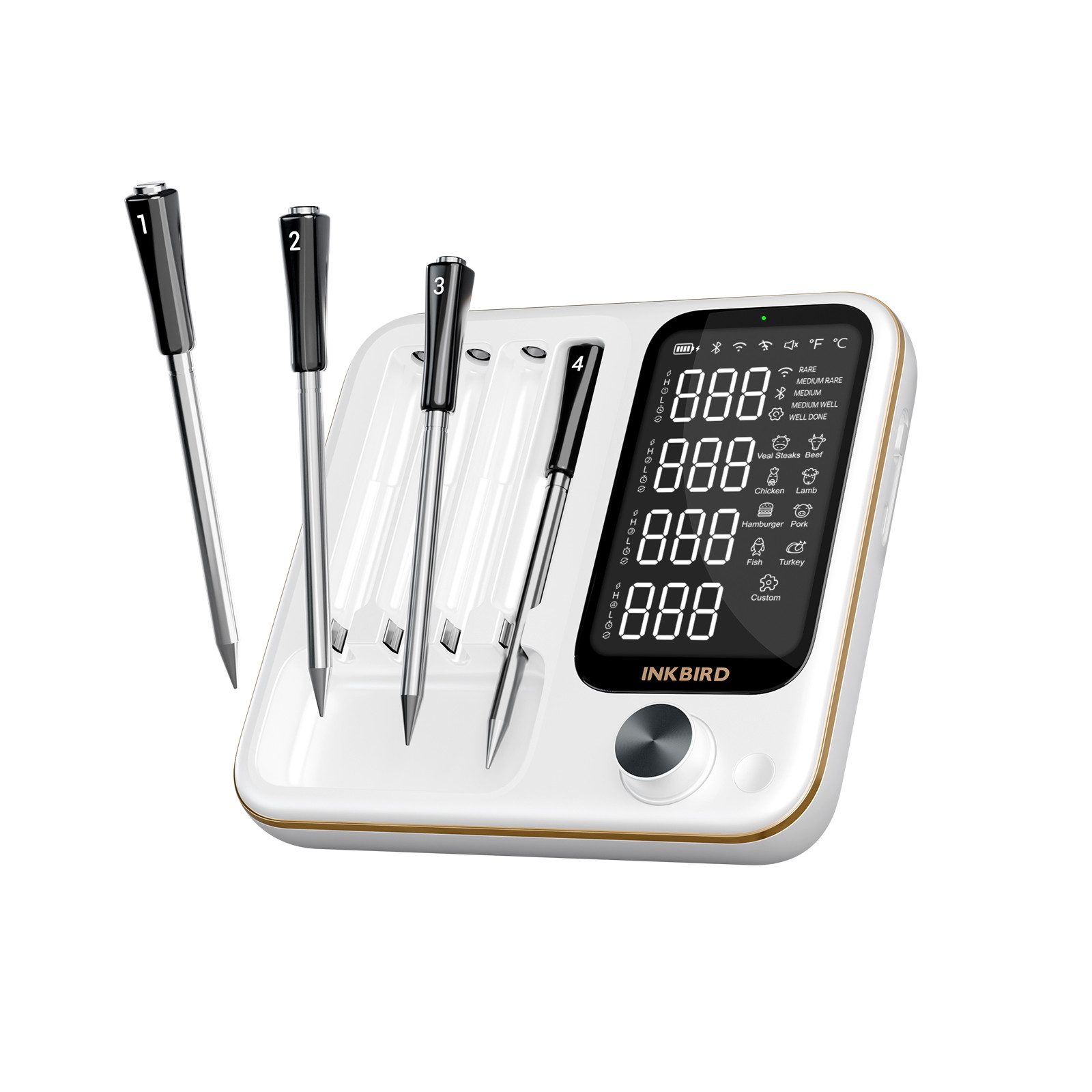 INKBIRD Grillthermometer Kabelloses Fleischthermometer für Ofen, Grill & Smoker, 3 Betriebsmodi, 4 kabellose Sonden, hohe Genauigkeit, IP67 wasserdicht