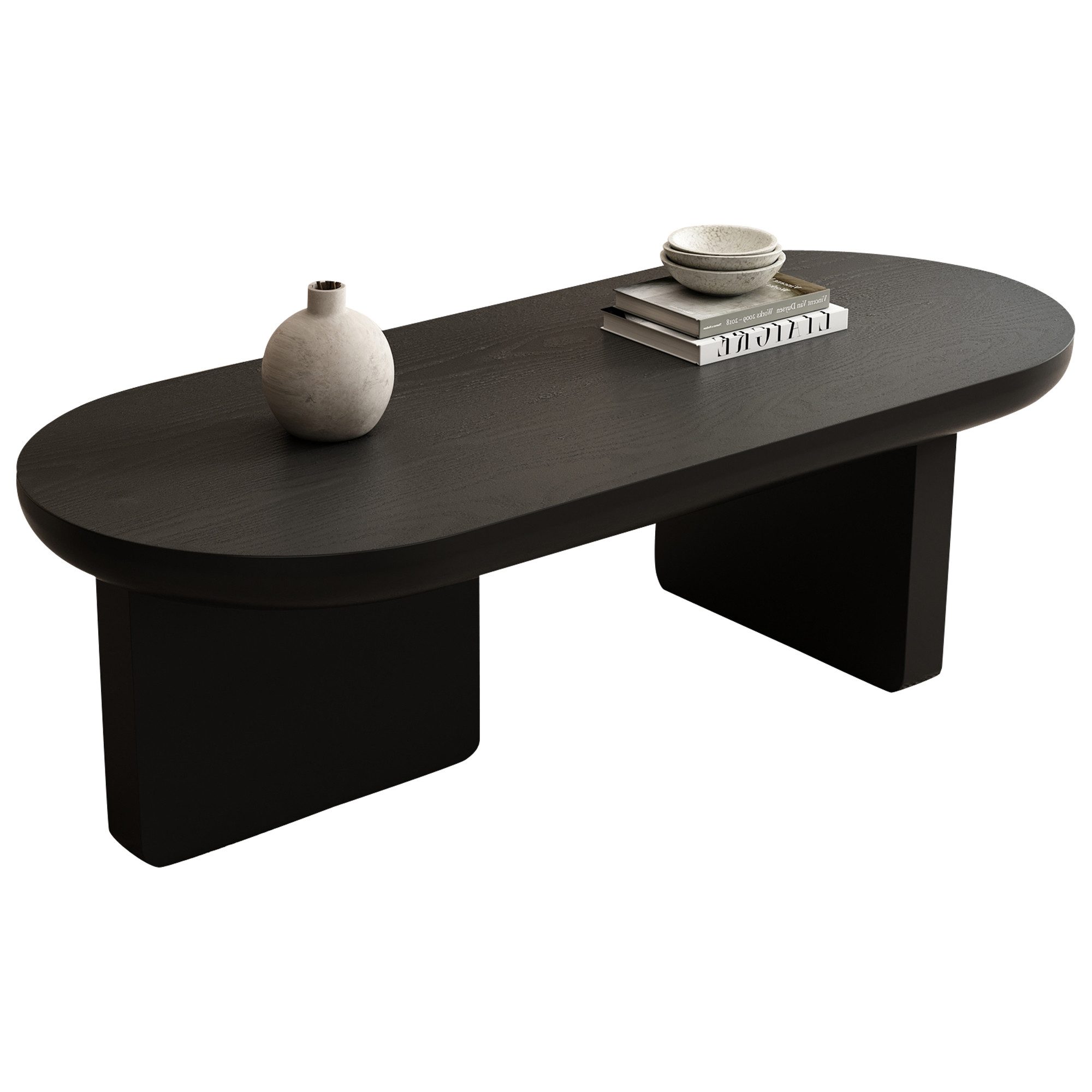 KLAM HOME Couchtisch Moderner ovaler Couchtisch minimalistischer Wohnzimmertisch Schwarz (Stabiler MDF Kaffeetisch praktische Ablage für Wohnräume), Vielseitiger Beistelltisch schlichte Optik für jeden Einrichtungsstil