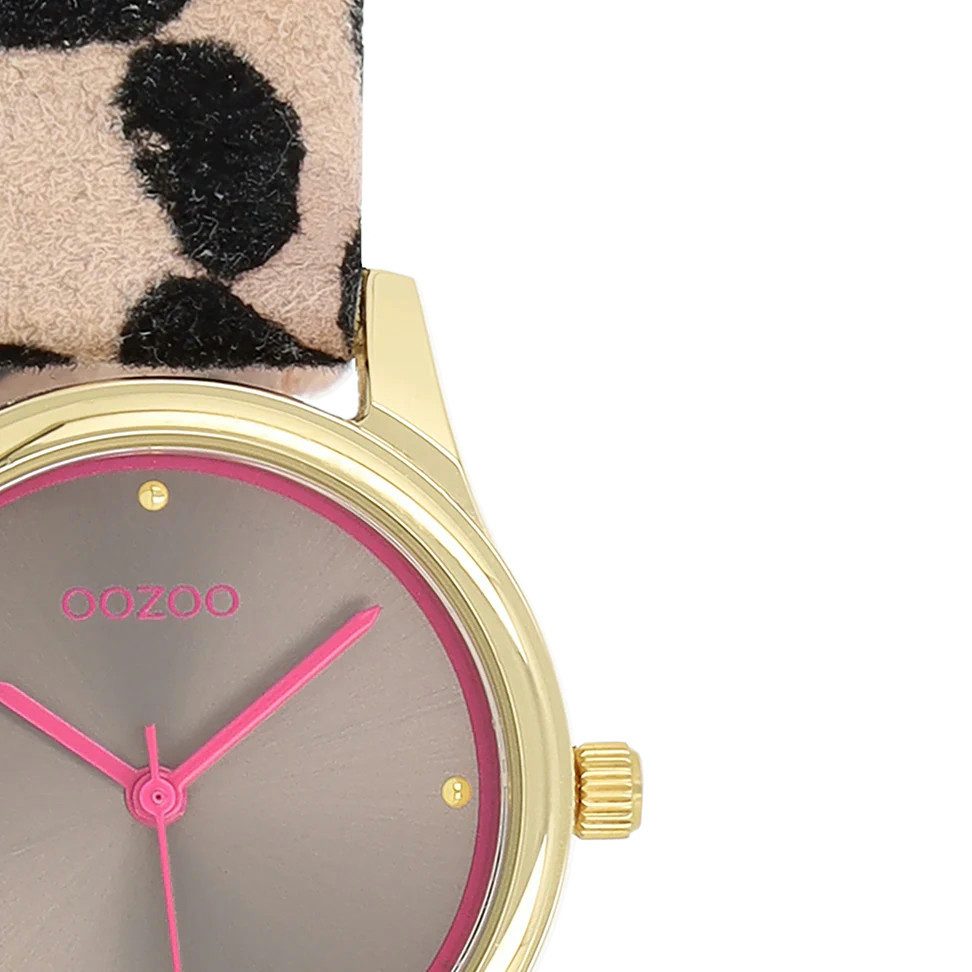 OOZOO Quarzuhr Damenuhr – Armbanduhr mit Leoprint-Band & taupe Zifferblatt, günstig online kaufen