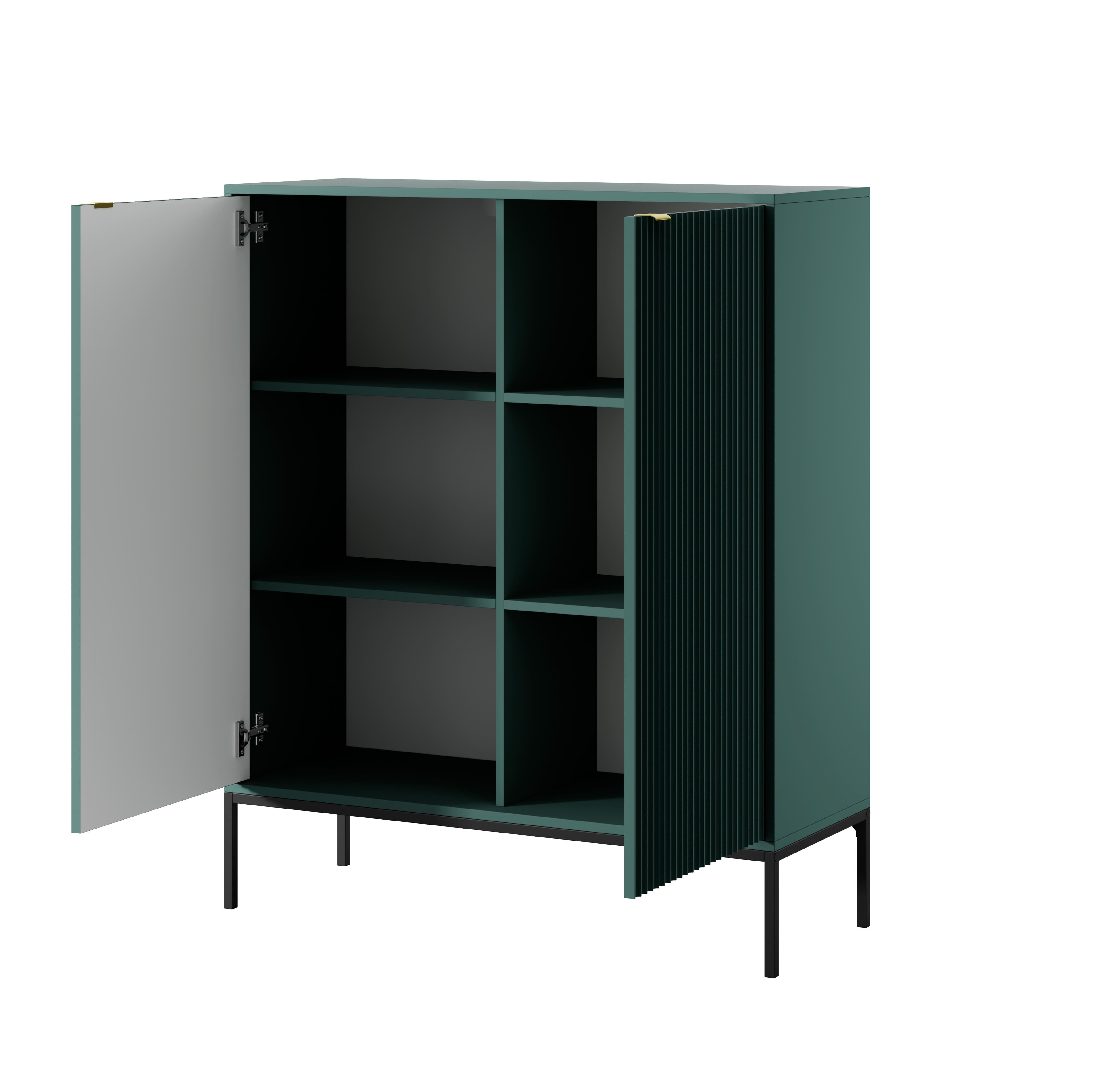 MOEBLO Kommode Light K104 (Moderne Aufbewahrung mit goldenen/schwarzen Metallbeinen, ABS-geschützter Oberfläche und praktischen Einlegeböden, Zweitürige Kommode Elegante für Ihr Wohnzimmer), (HxBxT):83x104x39cm