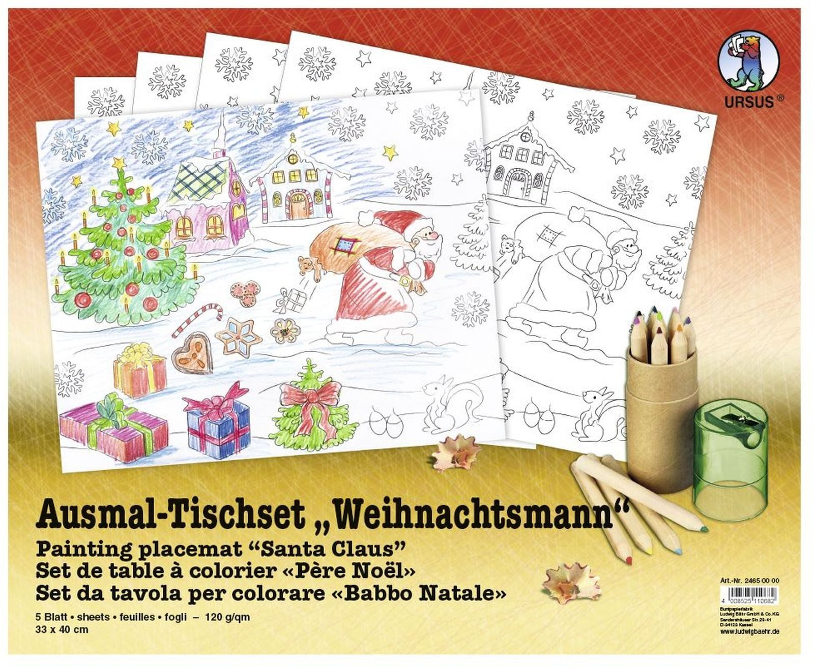 Ursus - Ludwig Bähr Bastelfilz Ausmal-Tischset 'Weihnachtsmann' 33x40cm VE=5 Blatt