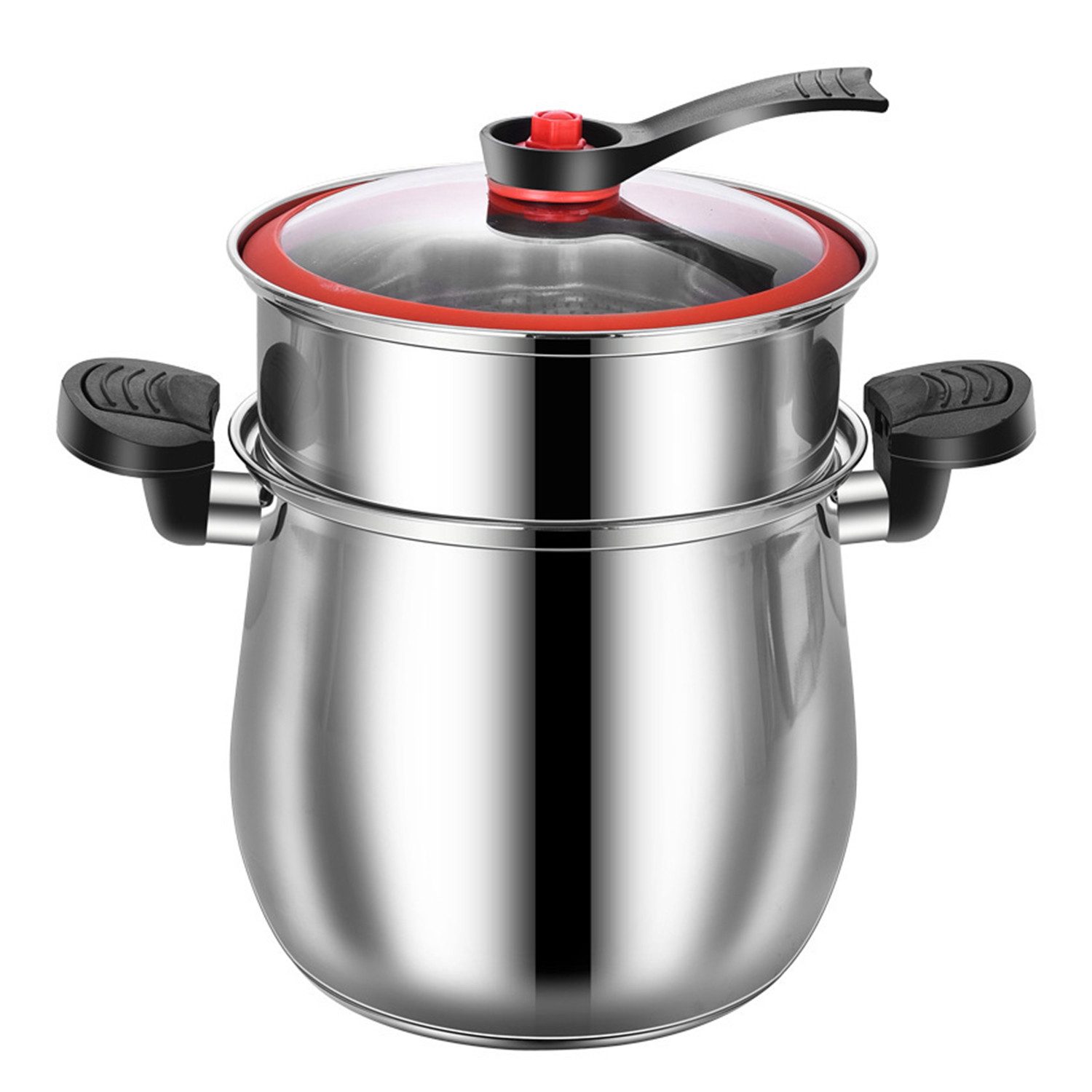 Esun Schnellkochtopf Edelstahl Schnellkochtopf, Kochtöpfe, Topf mit Dampfgarer, 22 cm, 6 L, Edelstahl (Set, Komplettset), Kochtopf Induktion Topfset, Spülmaschinengeeignet