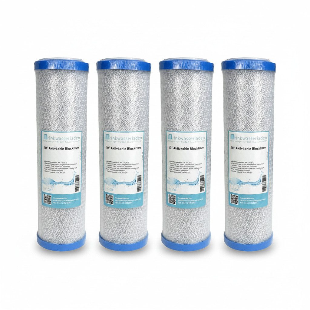 Trinkwasserladen Aktivkohlefilter, 4x Aktivkohleblock 10" Trinkwasserfilter Umkehrosmose