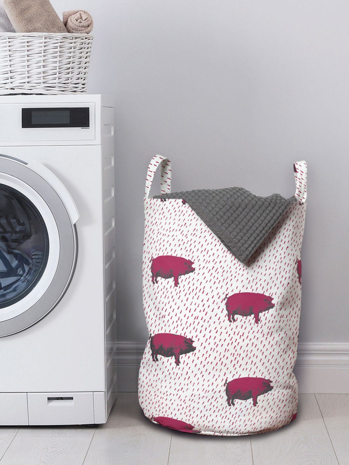 Abakuhaus für Wäschekorb Tier Waschsalons, mit Wäschesäckchen Schwein Skizze Griffen Kordelzugverschluss Hausschweine