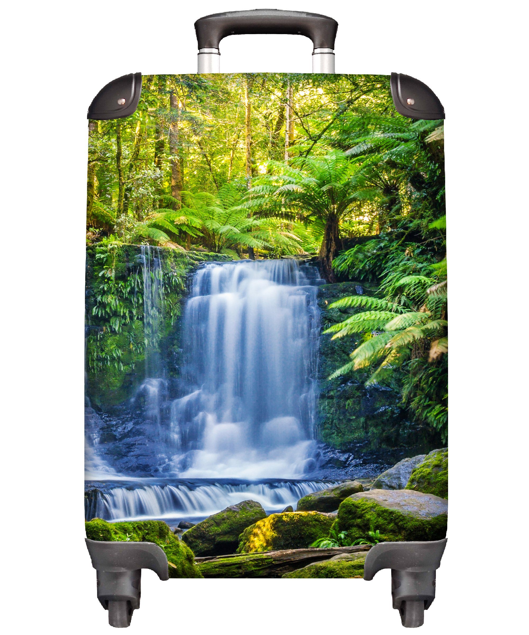 - mit - Wasserfall Trolley, - Pflanzen Dschungel Australien Handgepäck Natur, MuchoWow 4 Reisetasche - Rollen, rollen, Reisekoffer Ferien, für Handgepäckkoffer