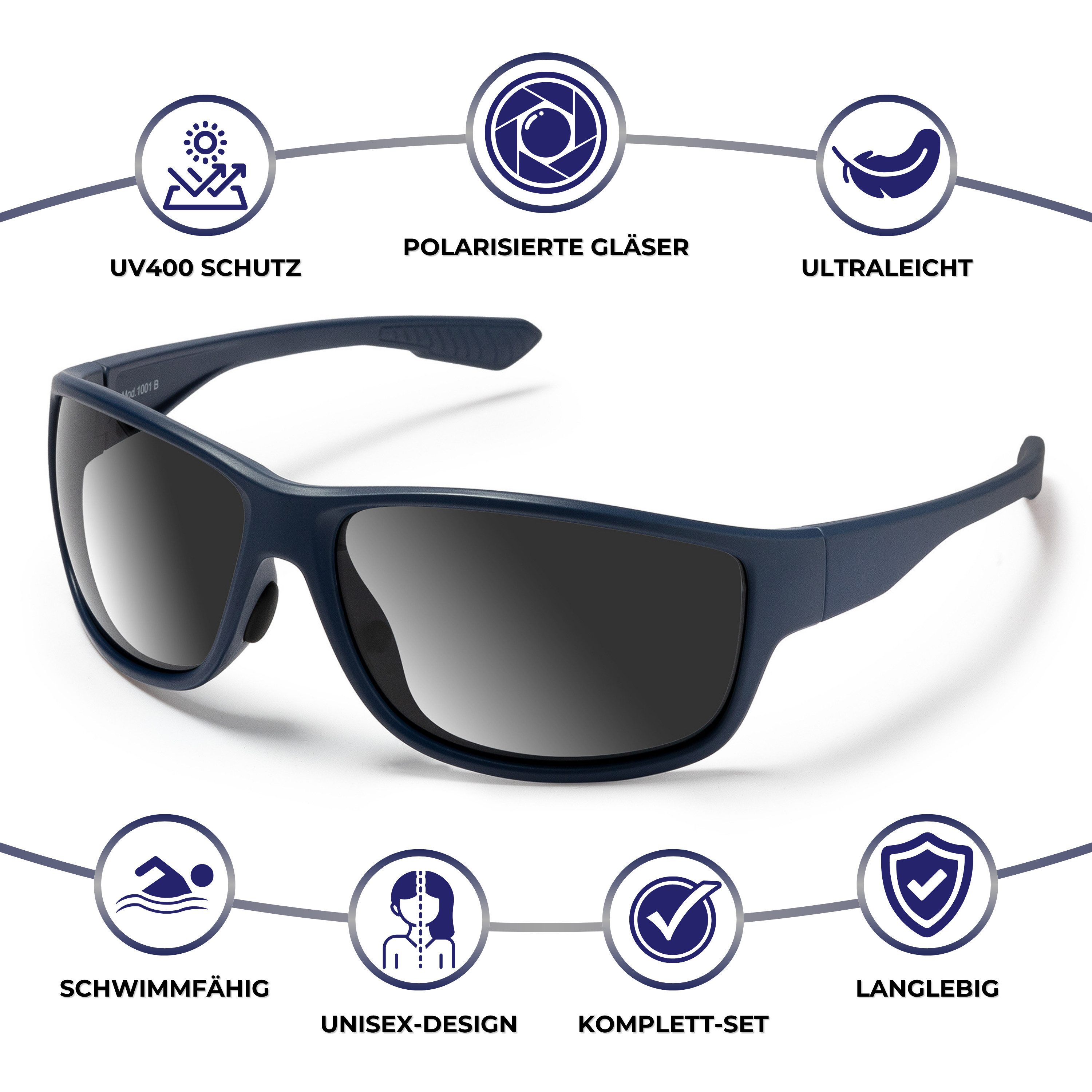 EyeAm Sonnenbrille Polarized, Sportlich, Schwimmfähig & Ultraleicht, Unisex Design Modell: 1001