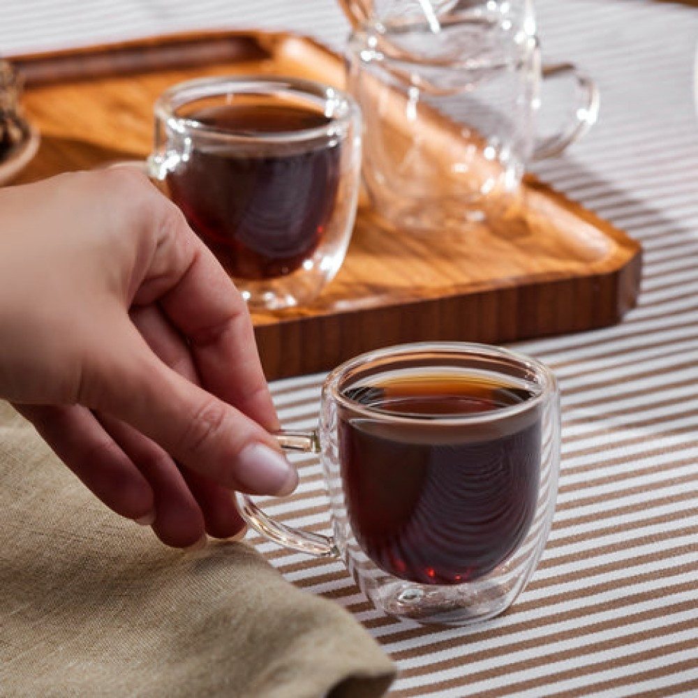 Karaca Kaffeeservice Olivier 6-tlg. doppelwandige Espresso- & Türkische Kaffeetassen, 80 ml