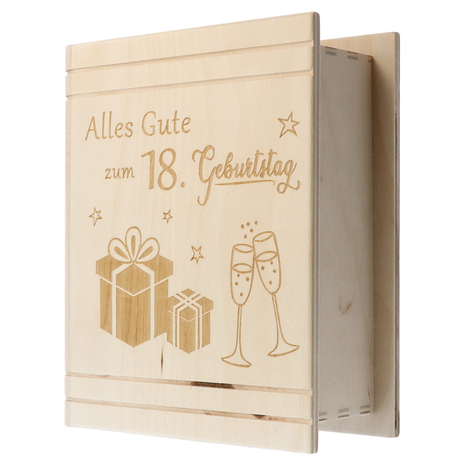 Spruchreif® Spardose · Spardose Buch aus Holz mit Gravur · Sparbüchse zum Geburtstag